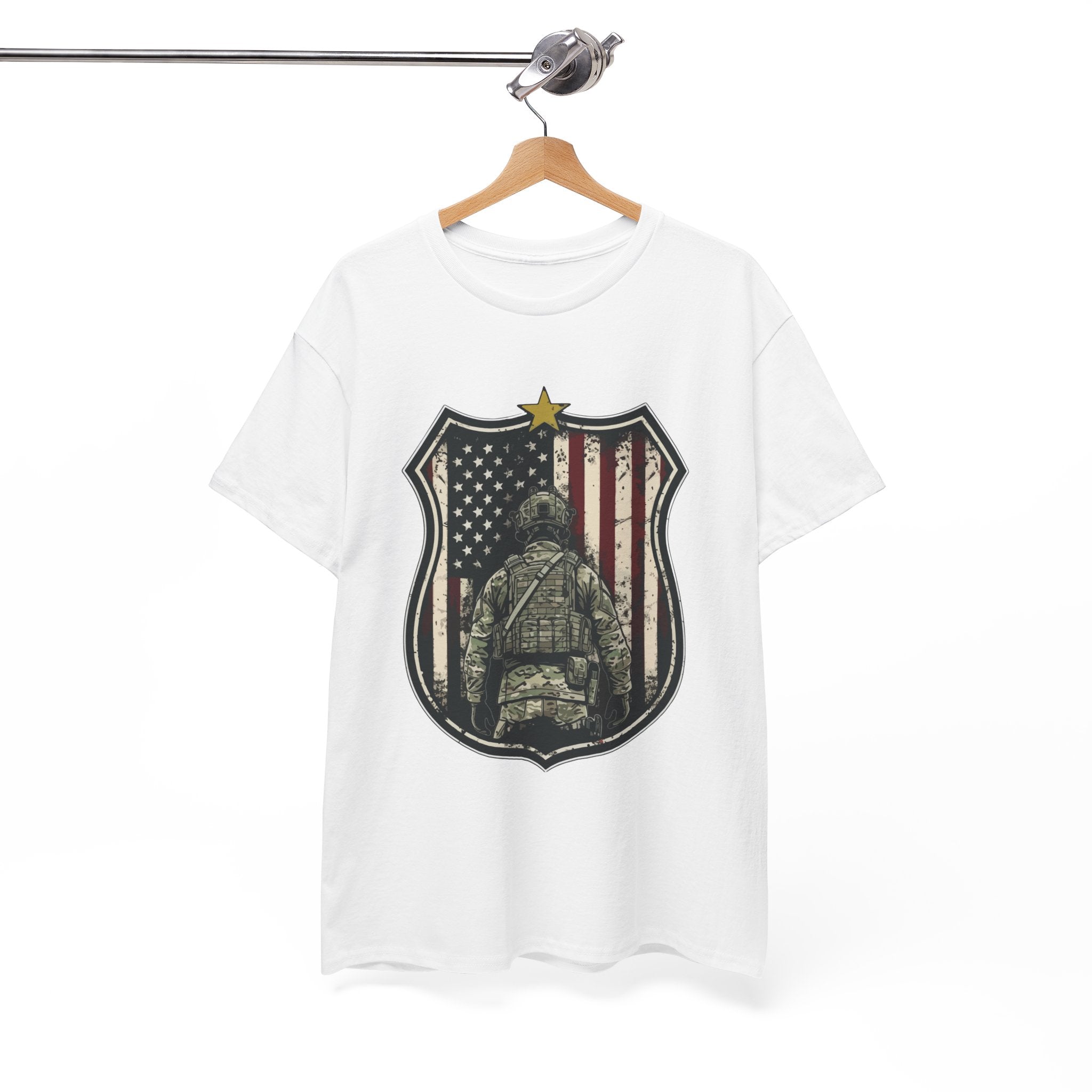 Patriotic American Soldier Shield T- Shirt Printify