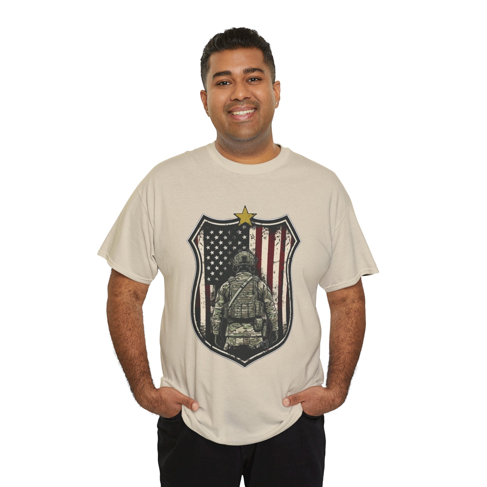 Patriotic American Soldier Shield T- Shirt Printify
