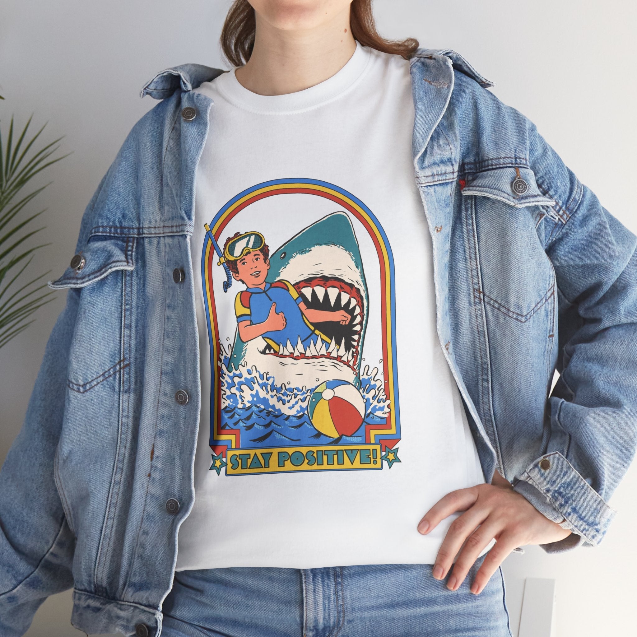 Stay Positive Shark Design T-Shirt Printify