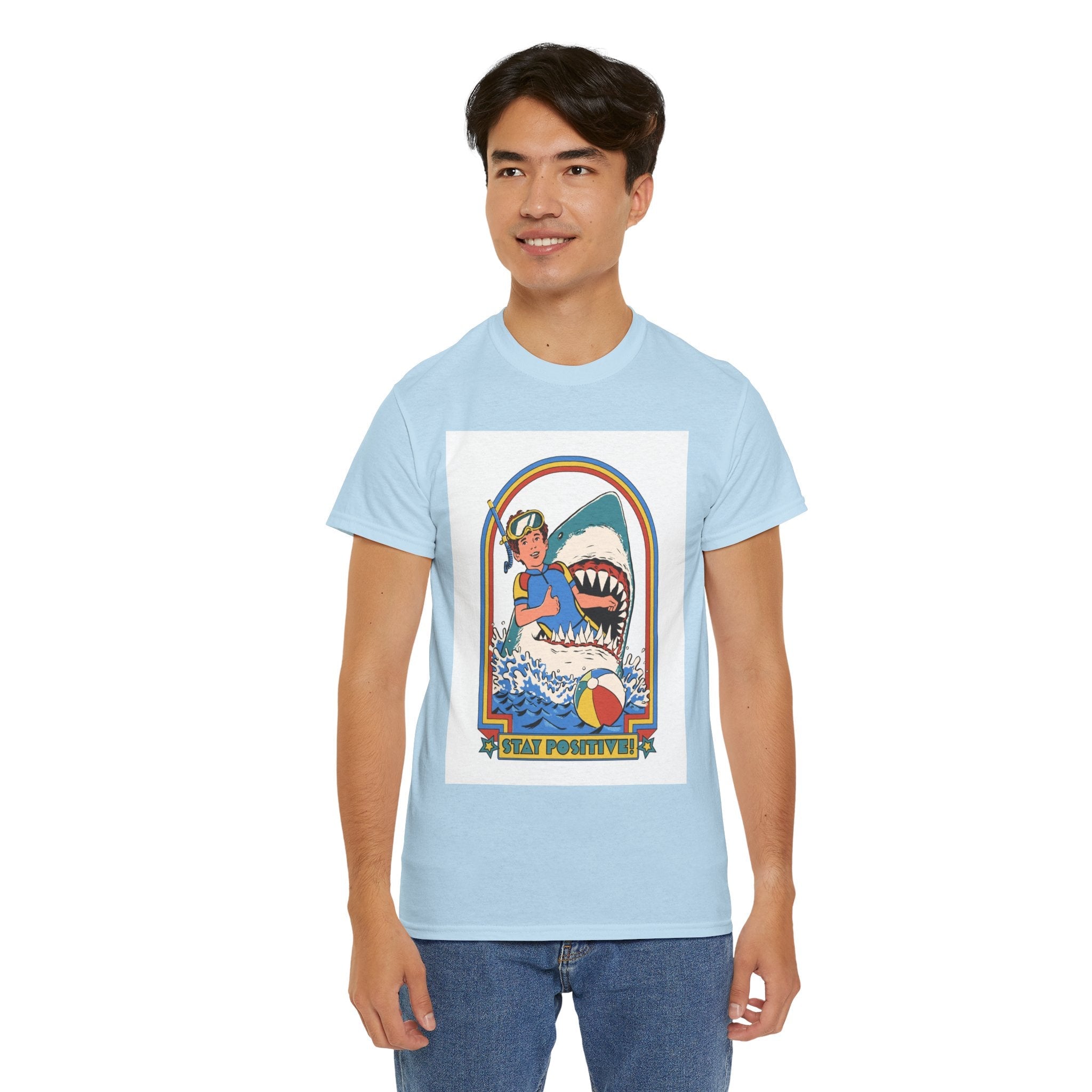 Stay Positive Shark Design T-Shirt Printify