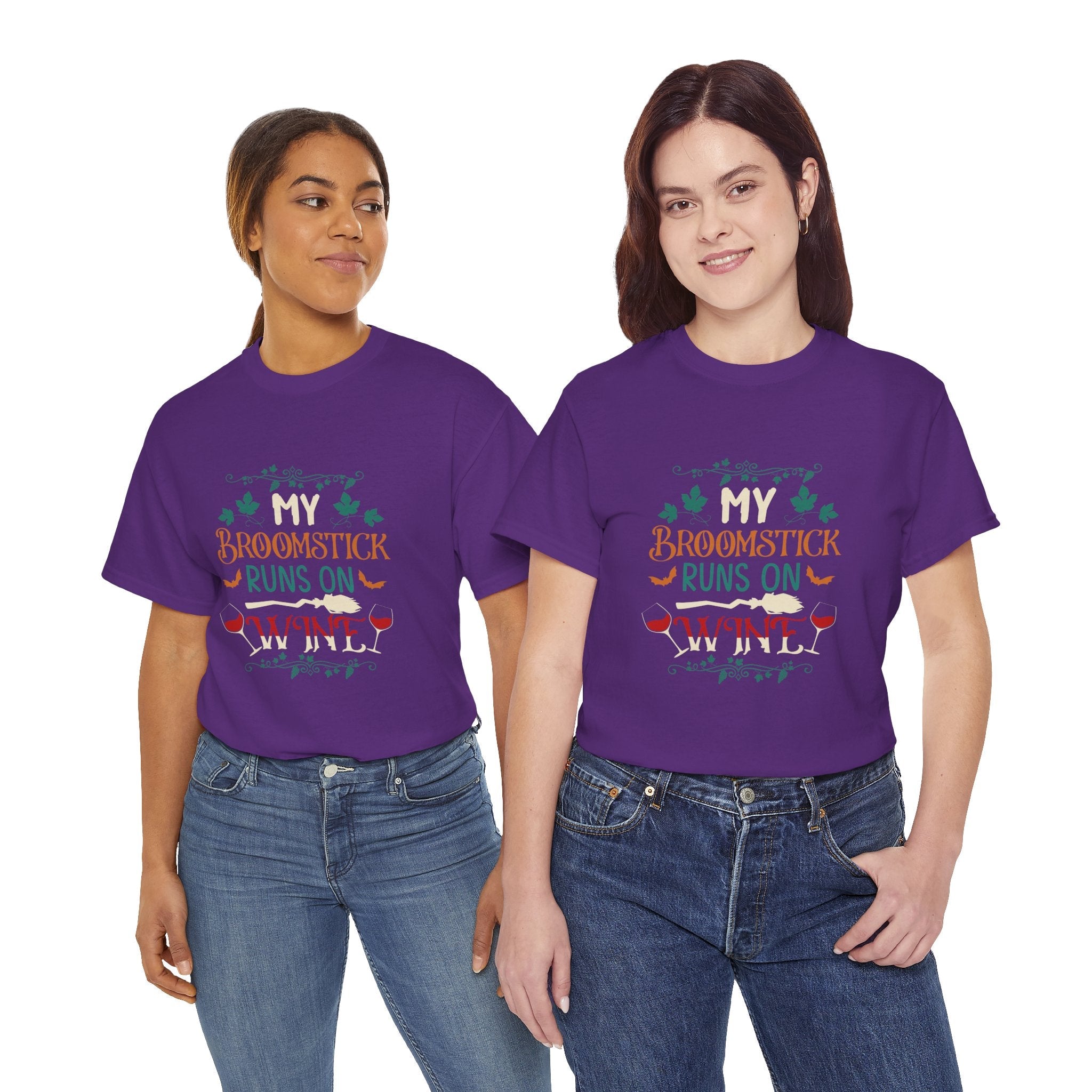 My Broomstick Runs on Wine Halloween T- Shirt Printify