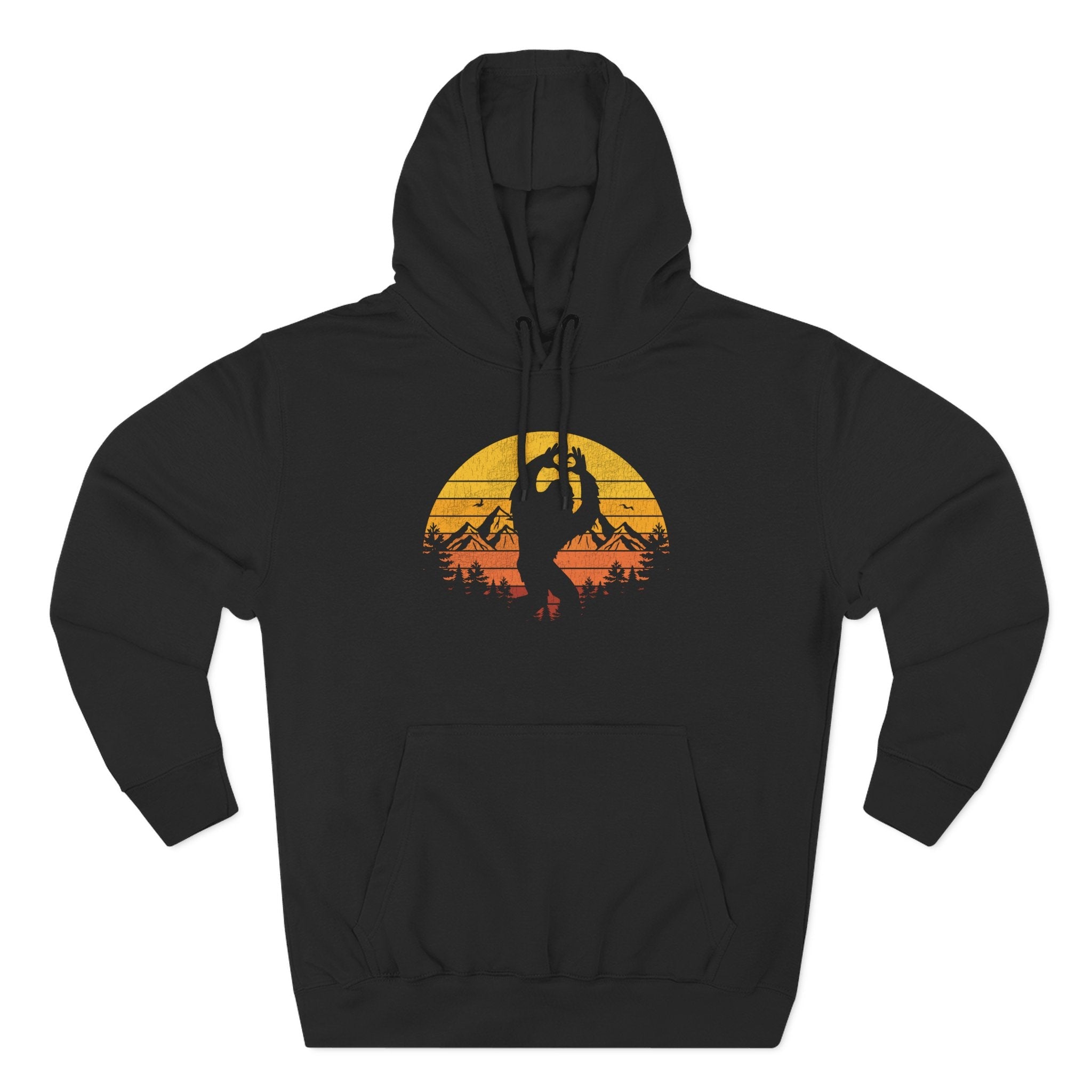 Vintage Sunset Mountain Bigfoot Hoodie Printify