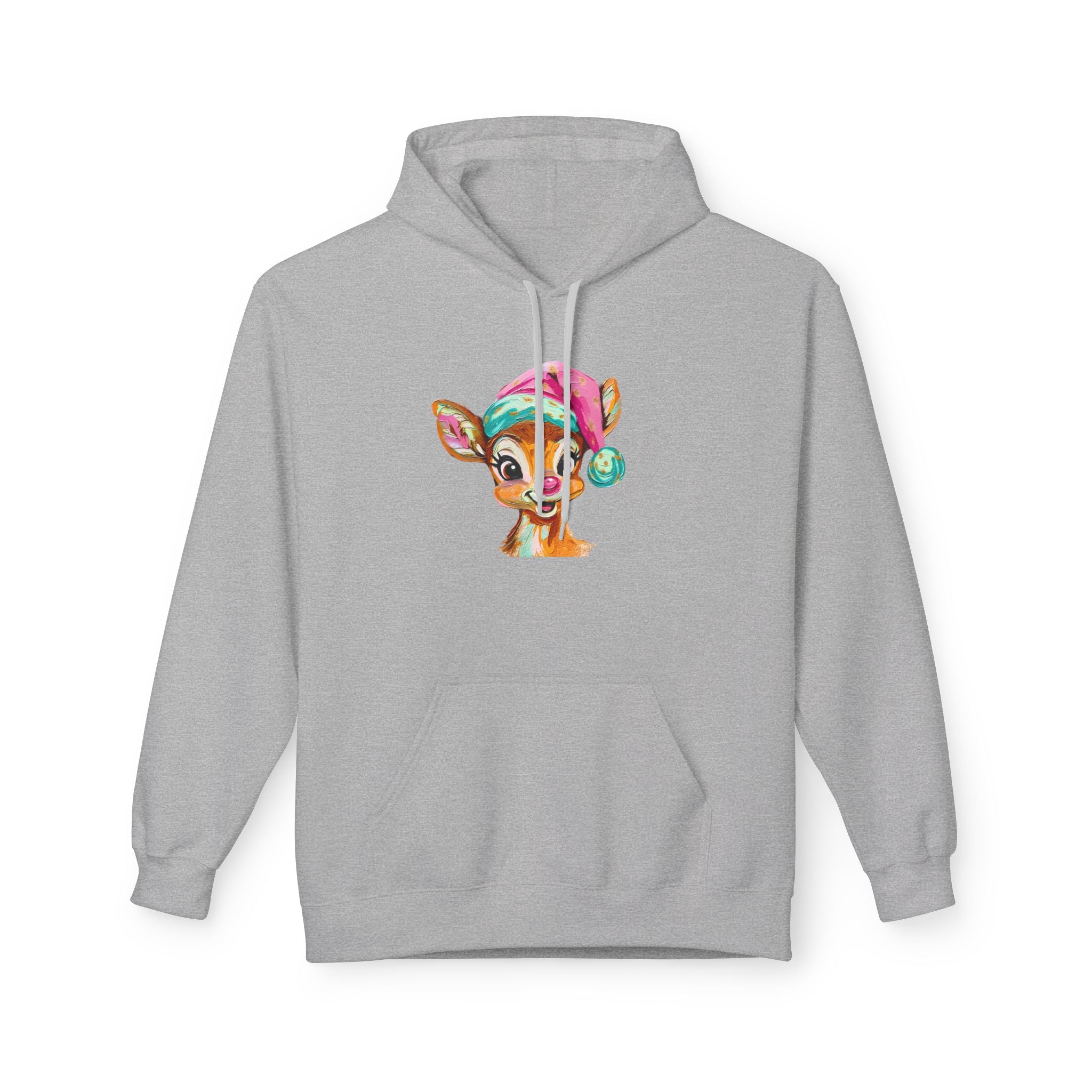 Festive Cute Reindeer Face Hoodie Printify