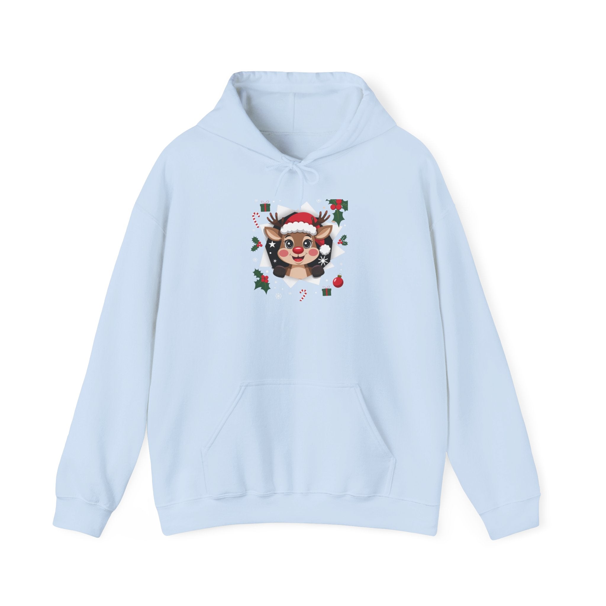 Funny Holiday Santa Reindeer Butt & Elf Face Hoodie Printify