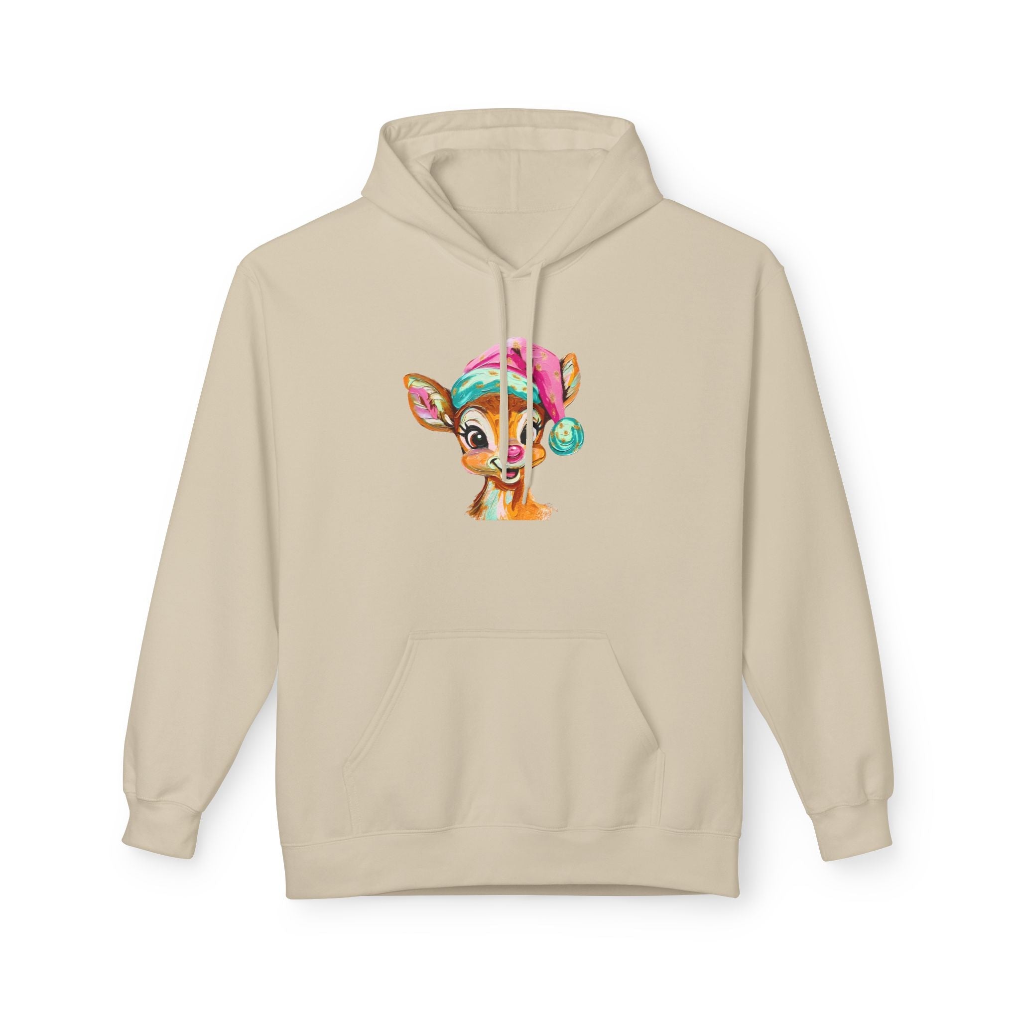 Festive Cute Reindeer Face Hoodie Printify