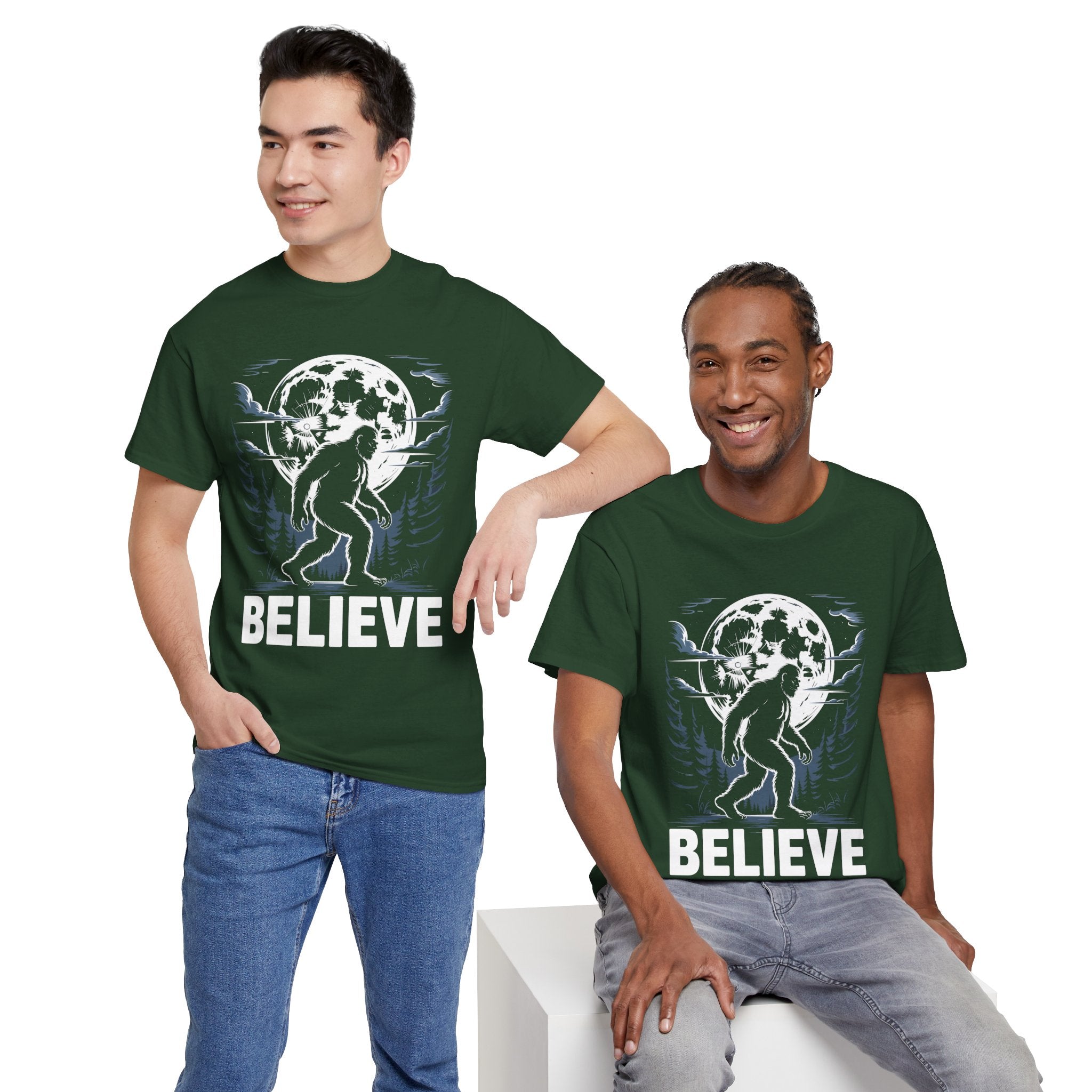 Moonlit Believer Bigfoot Lover T- Shirt Printify