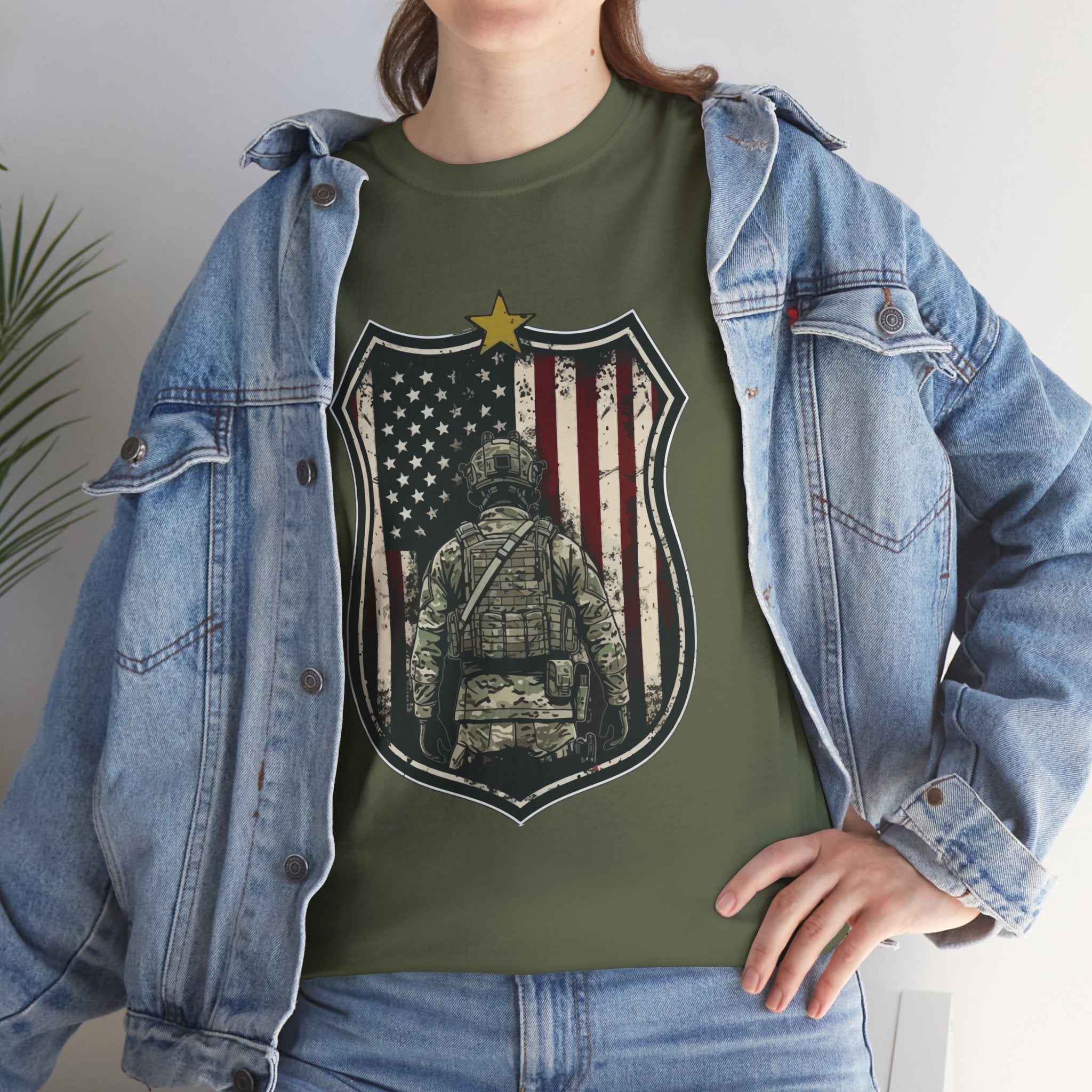 Patriotic American Soldier Shield T- Shirt Printify