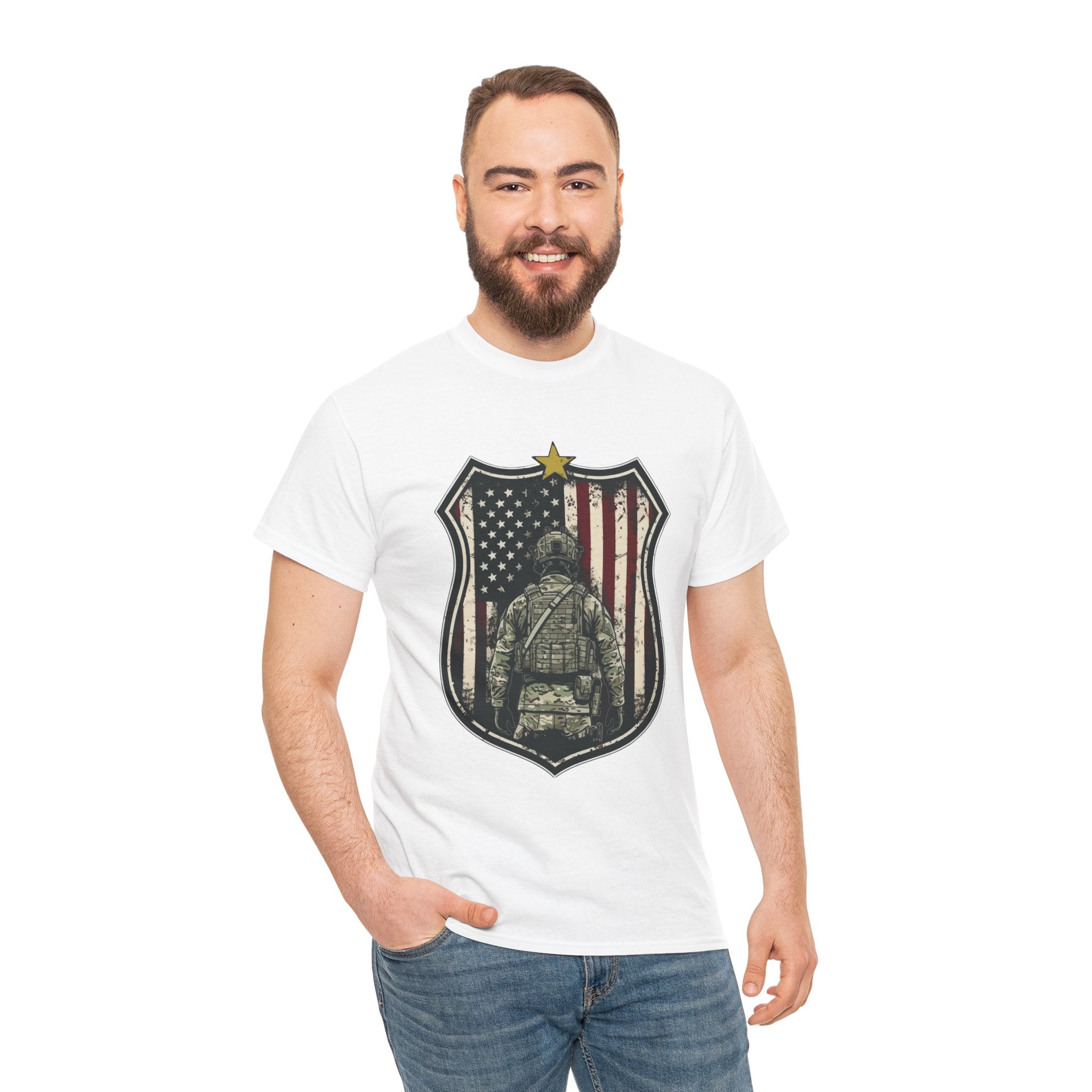 Patriotic American Soldier Shield T- Shirt Printify