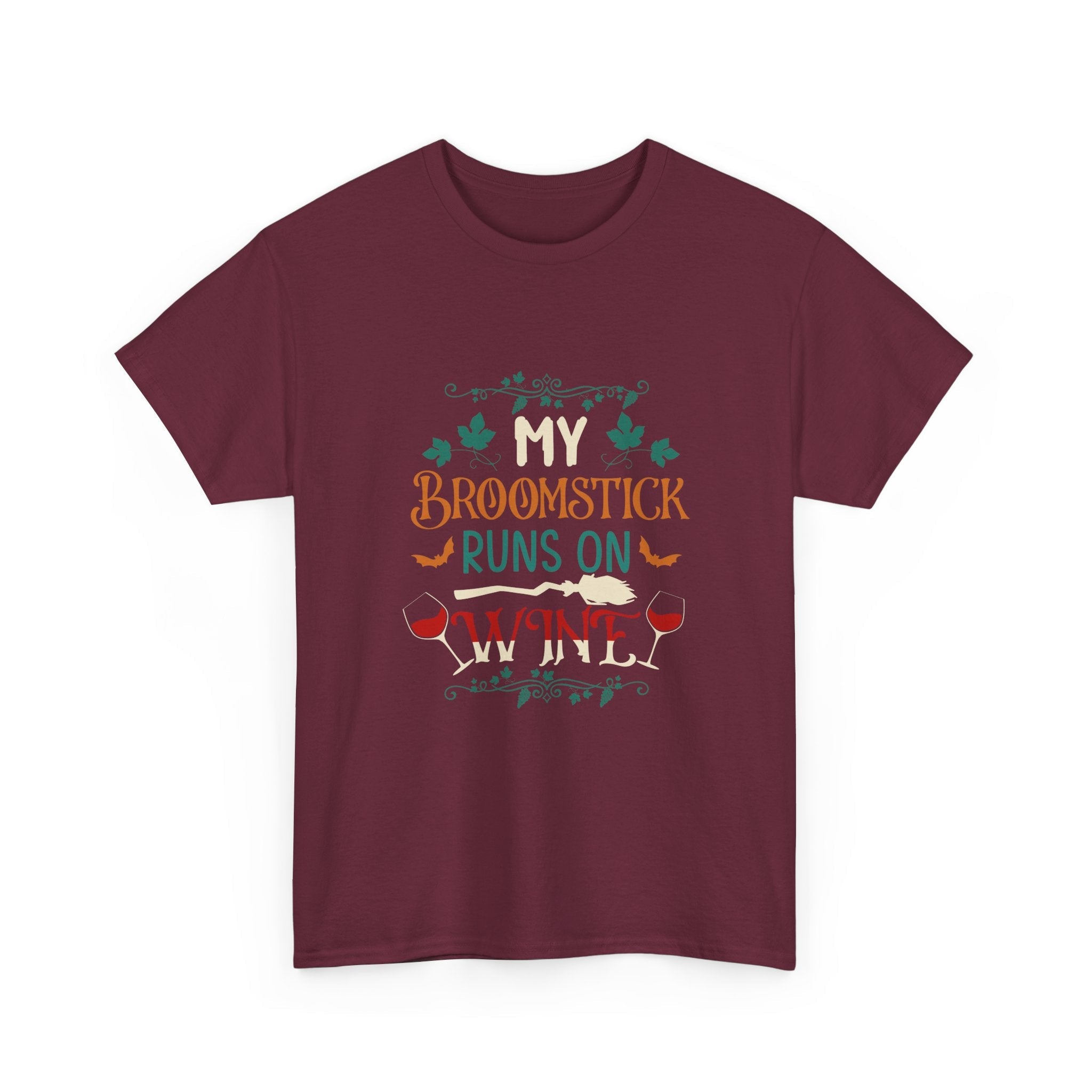My Broomstick Runs on Wine Halloween T- Shirt Printify
