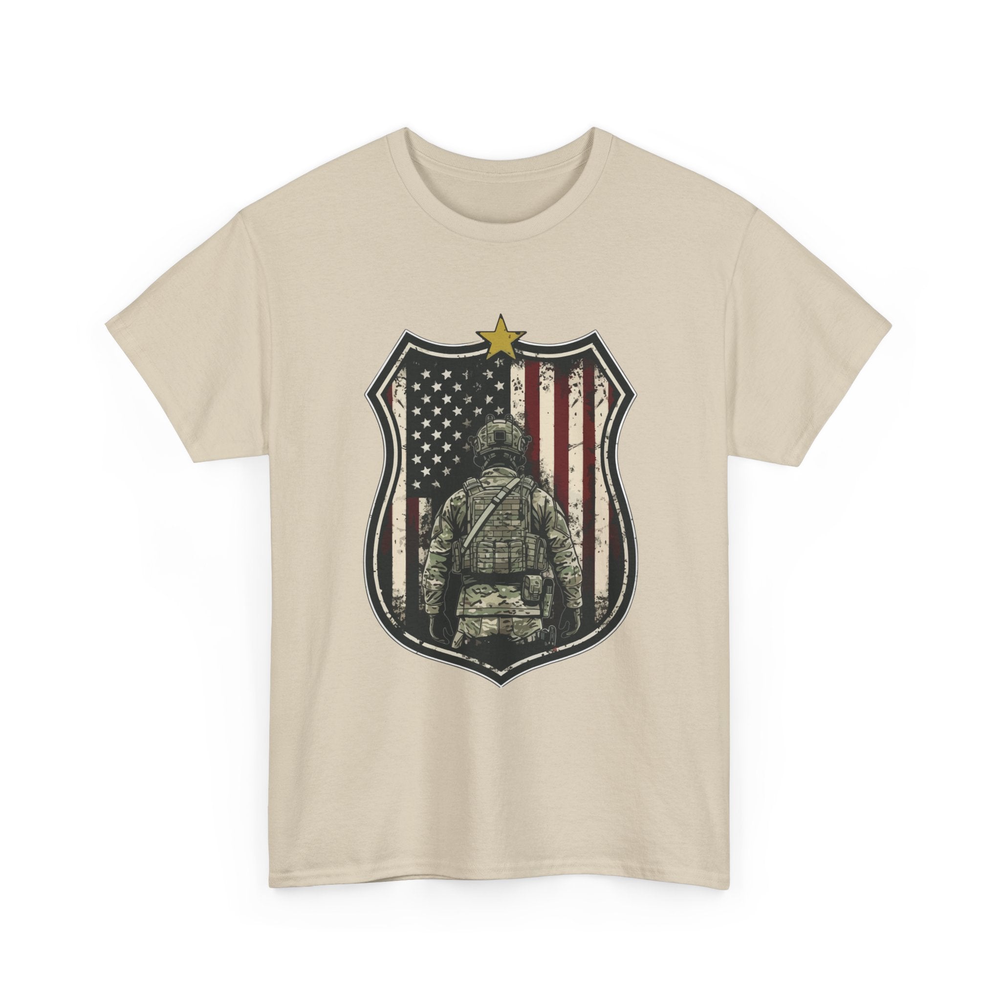 Patriotic American Soldier Shield T- Shirt Printify