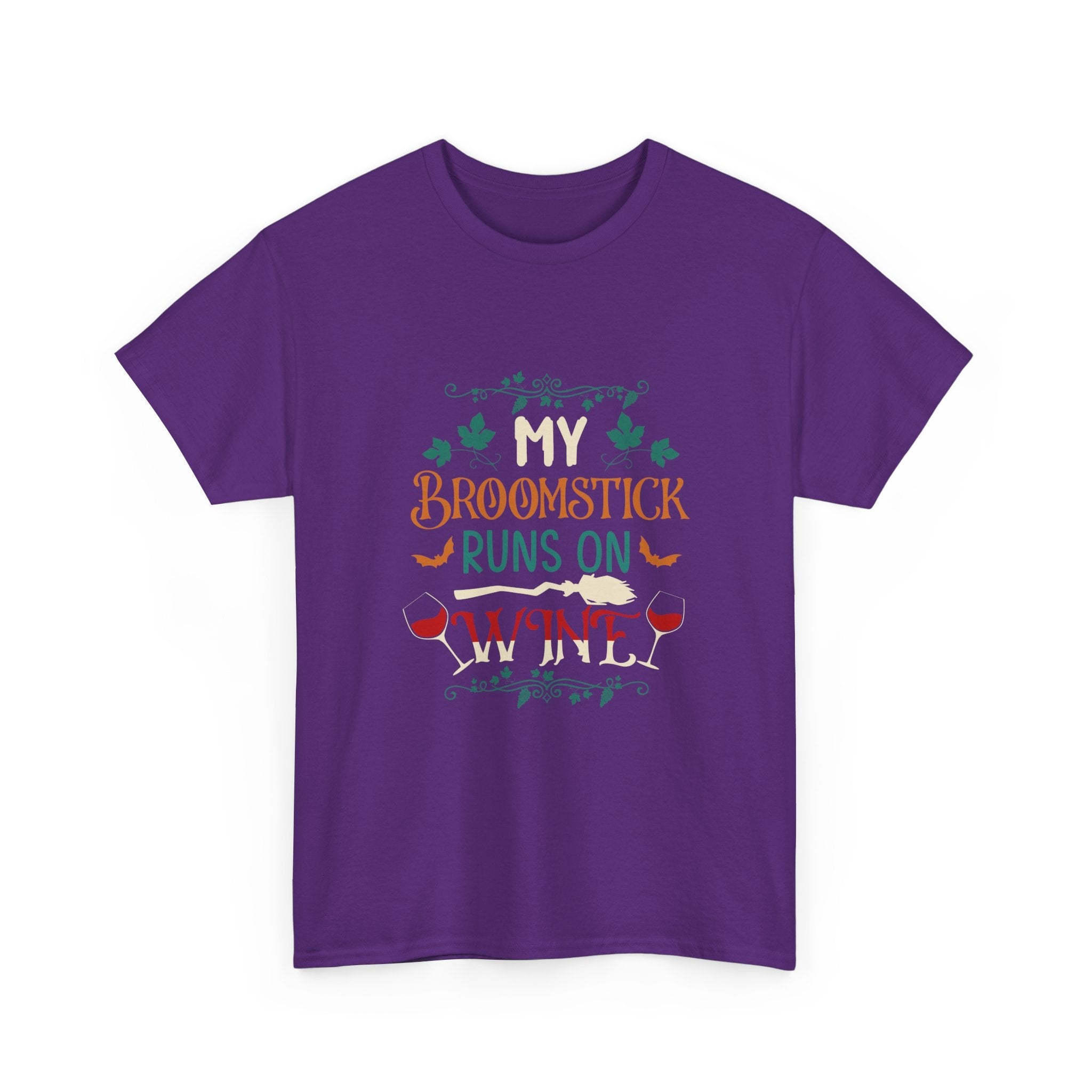 My Broomstick Runs on Wine Halloween T- Shirt Printify