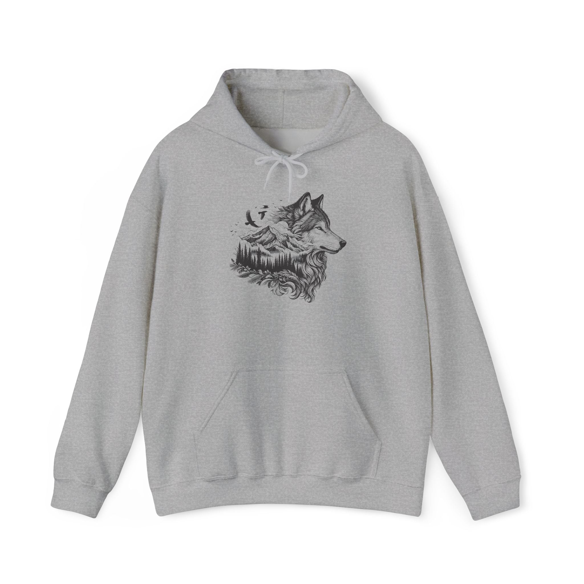 Hand-Drawn Wolf Scenic Hoodie