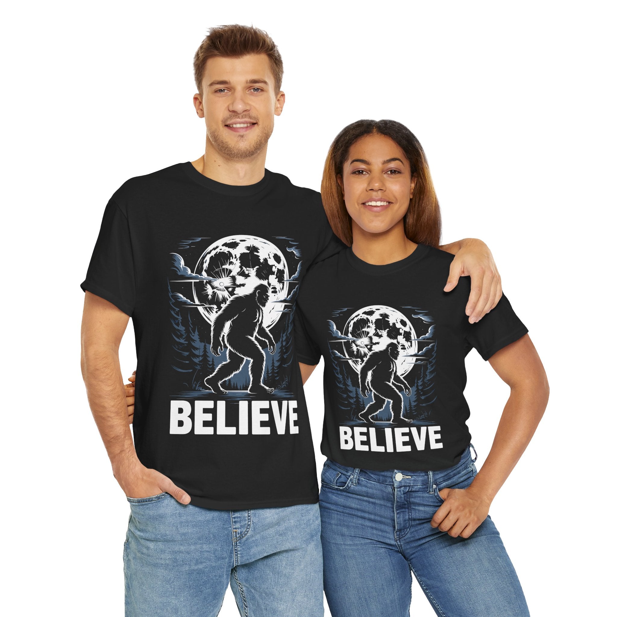 Moonlit Believer Bigfoot Lover T- Shirt Printify