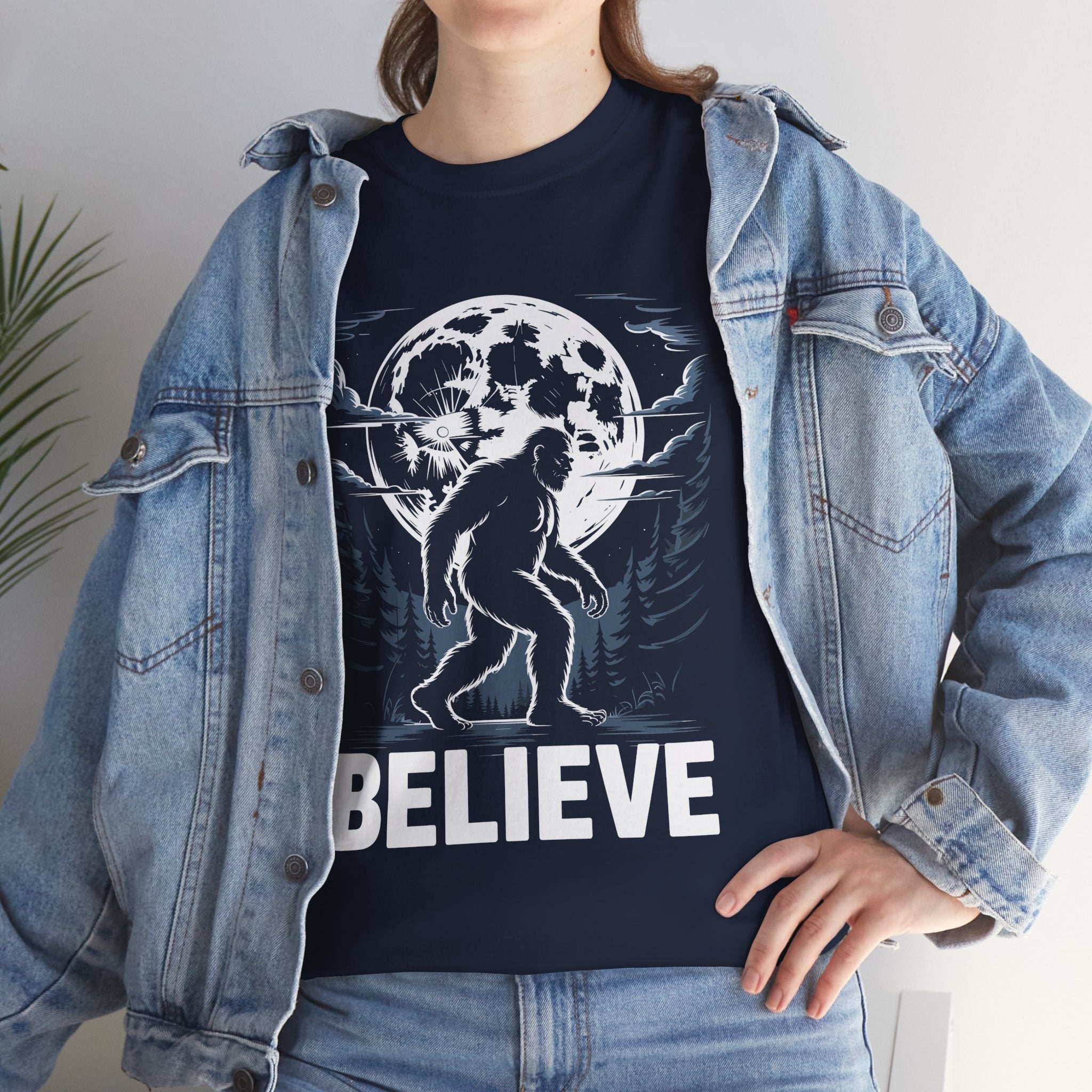 Moonlit Believer Bigfoot Lover T- Shirt Printify