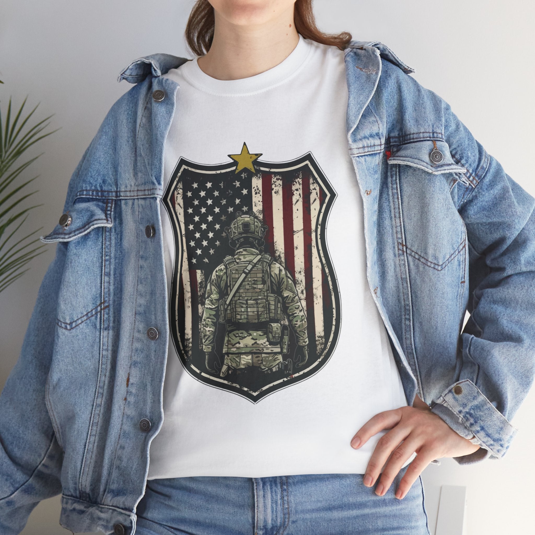 Patriotic American Soldier Shield T- Shirt Printify