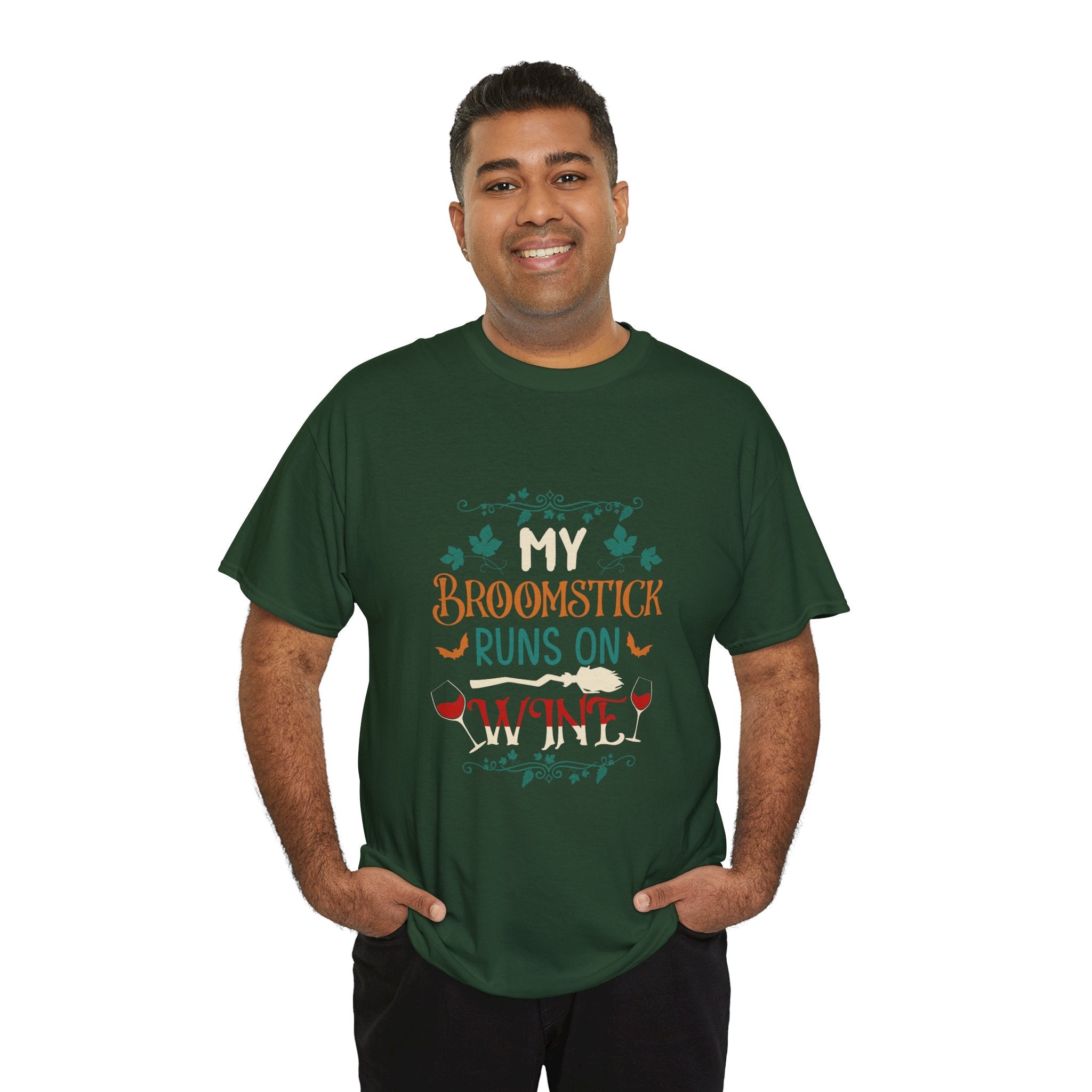 My Broomstick Runs on Wine Halloween T- Shirt Printify
