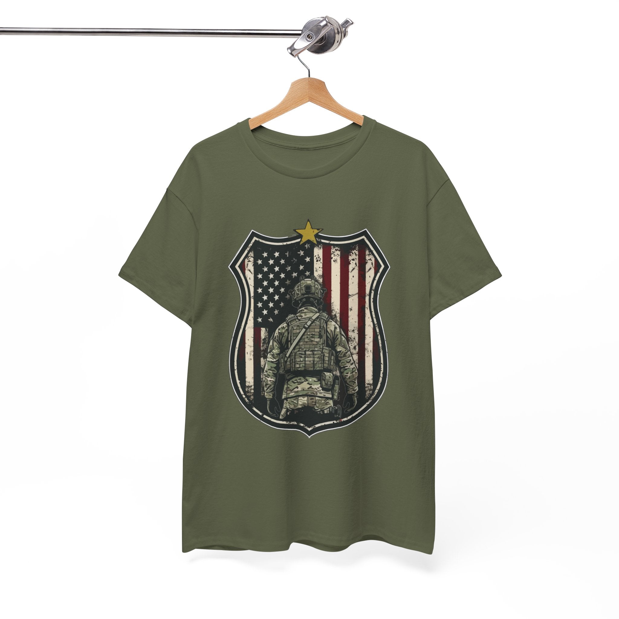 Patriotic American Soldier Shield T- Shirt Printify