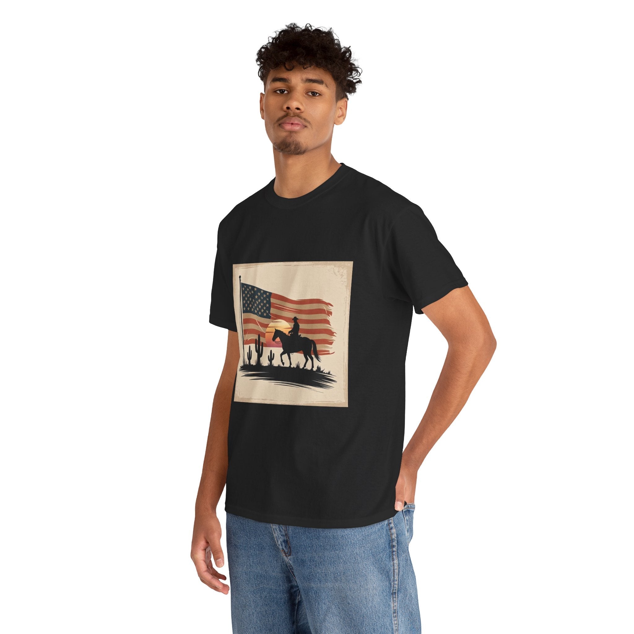 Vintage Cowboy American Flag T- Shirt Printify
