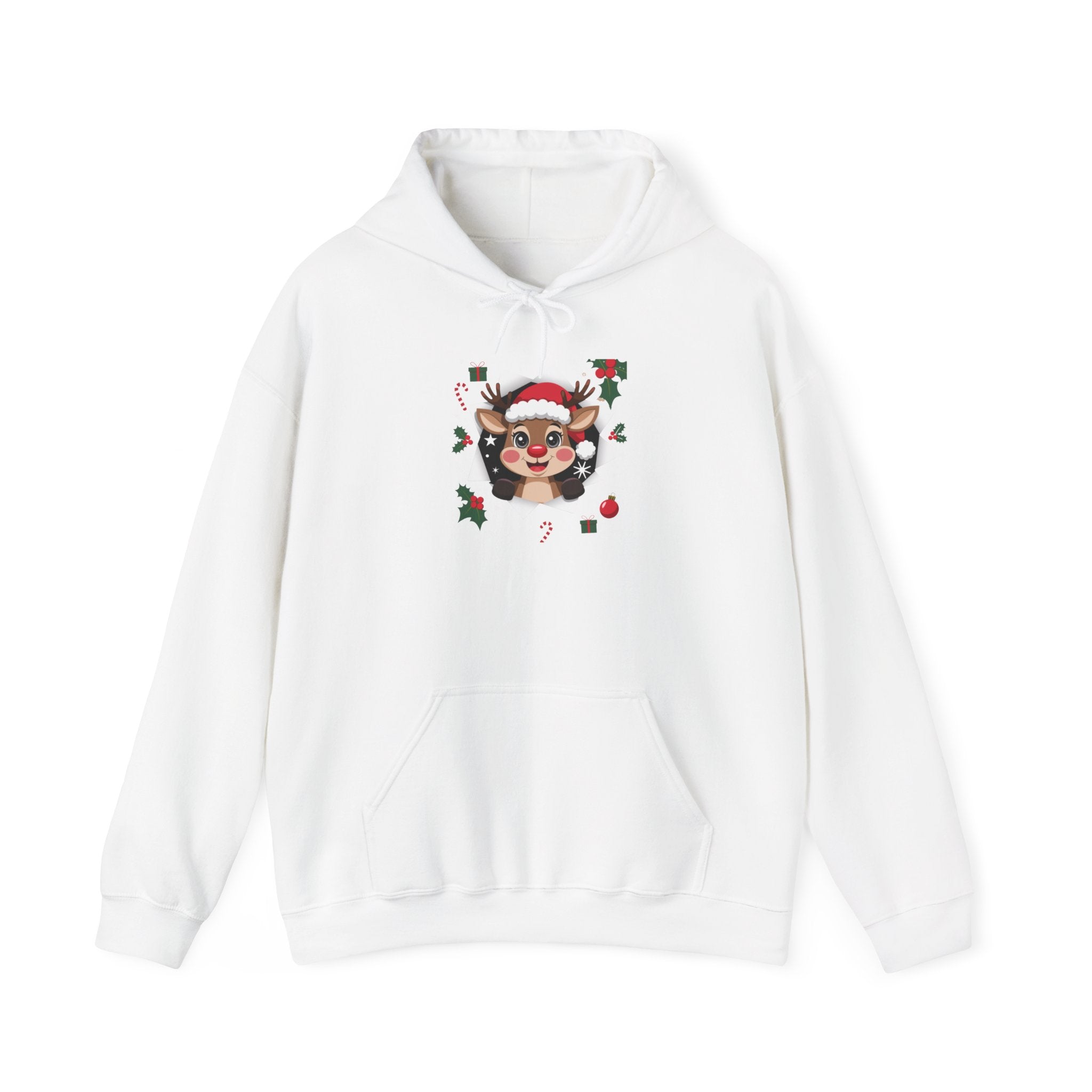 Funny Holiday Santa Reindeer Butt & Elf Face Hoodie Printify