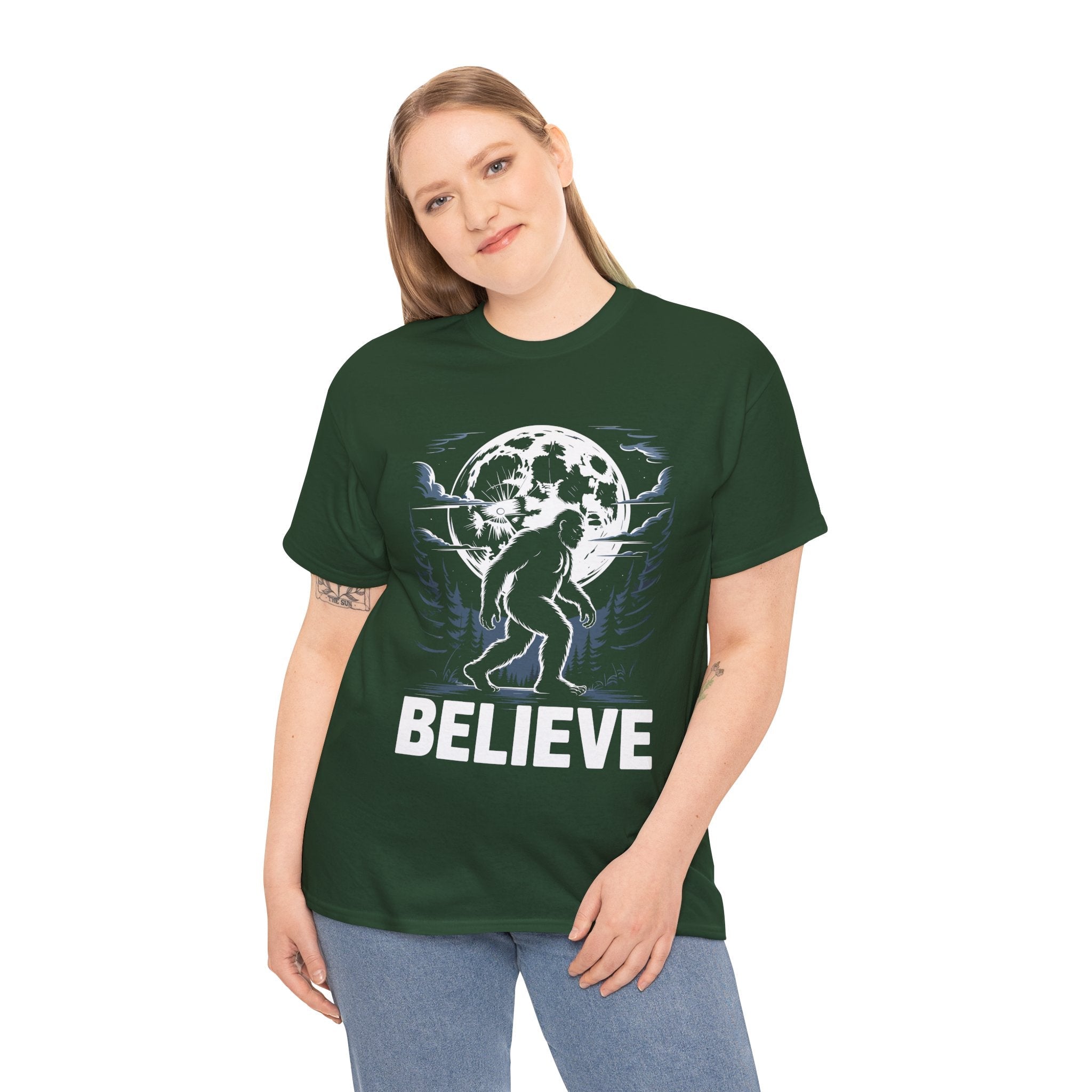 Moonlit Believer Bigfoot Lover T- Shirt Printify