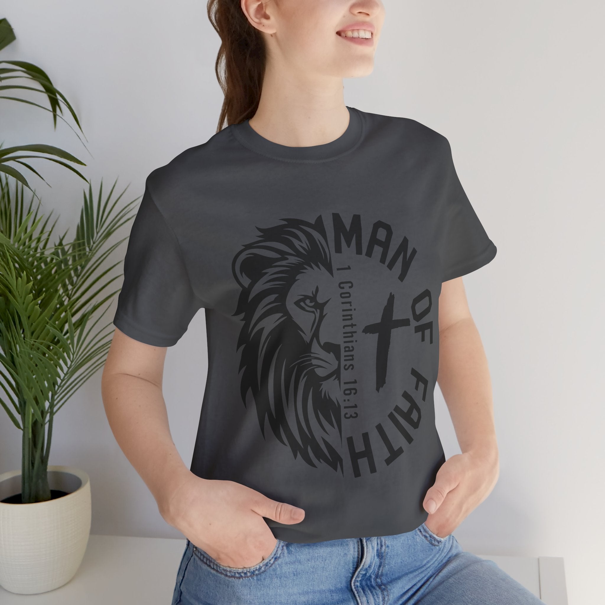 Man of Faith Lion Graphic T-Shirt Printify