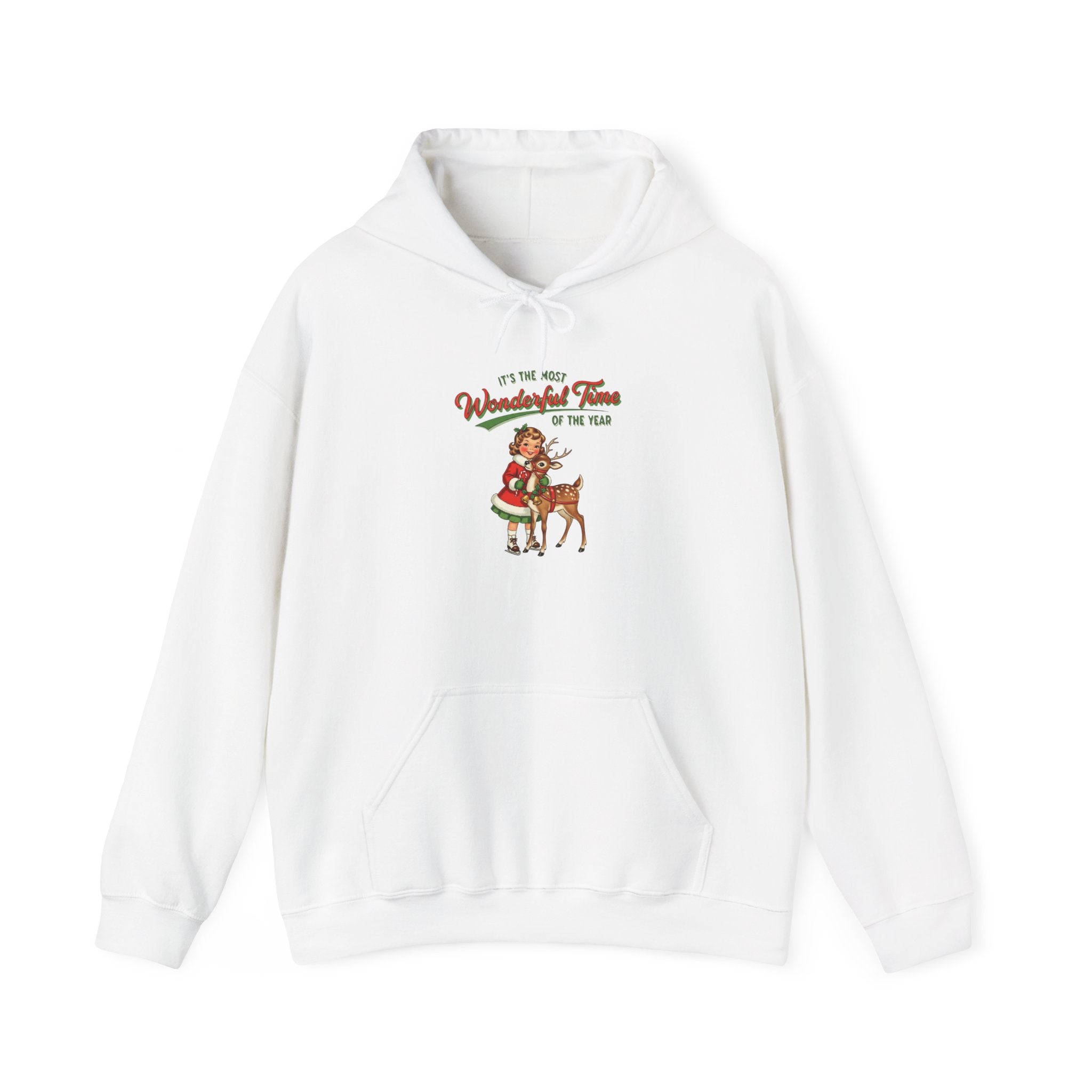 Christmas Retro Girl & Reindeer Hoodie Printify