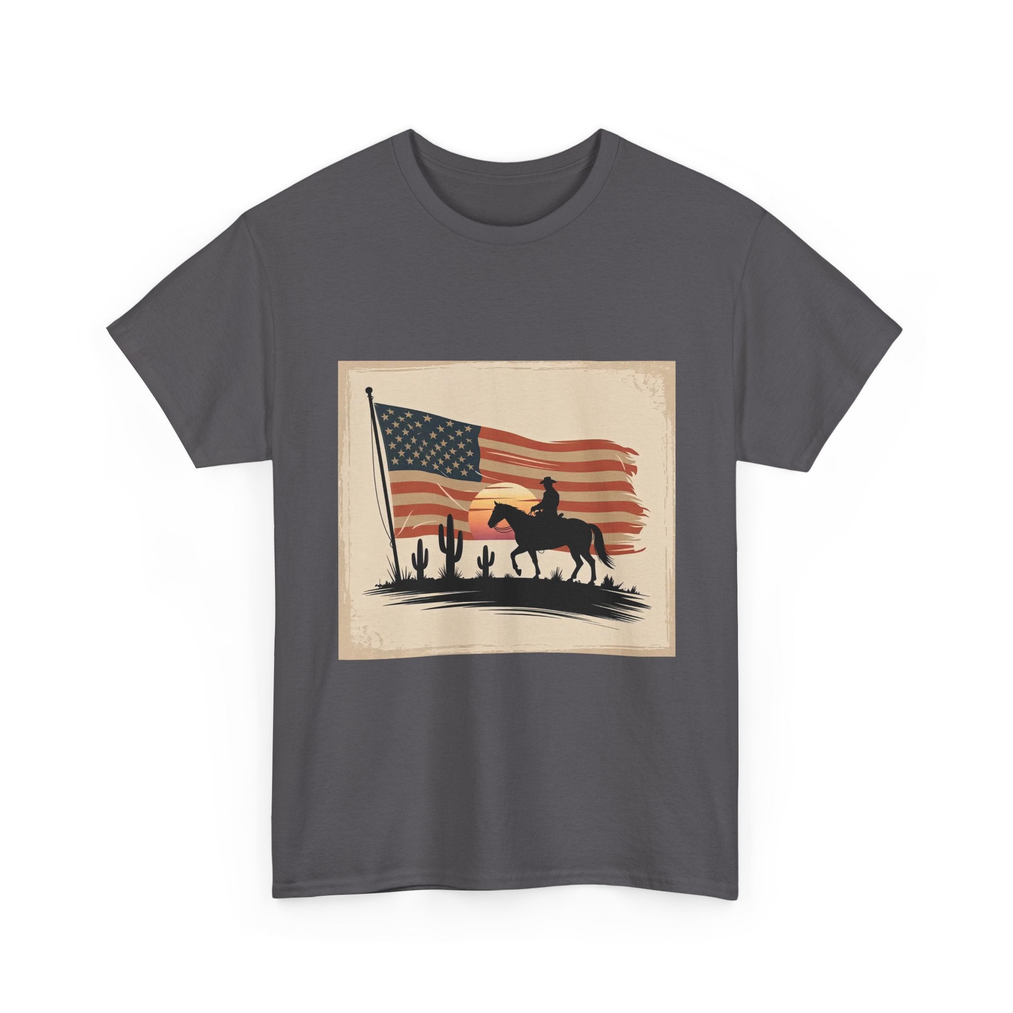 Vintage Cowboy American Flag T- Shirt Printify