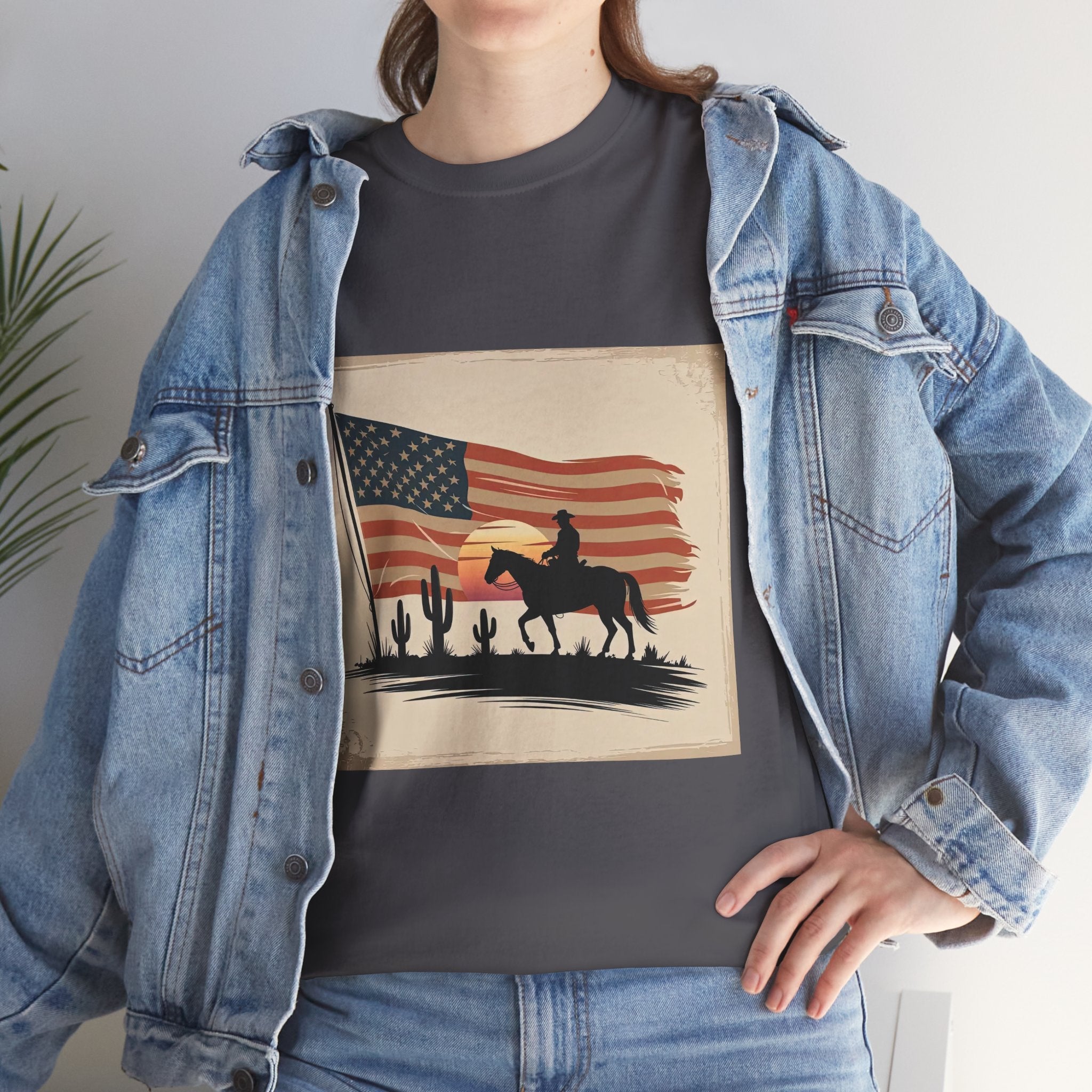 Vintage Cowboy American Flag T- Shirt Printify