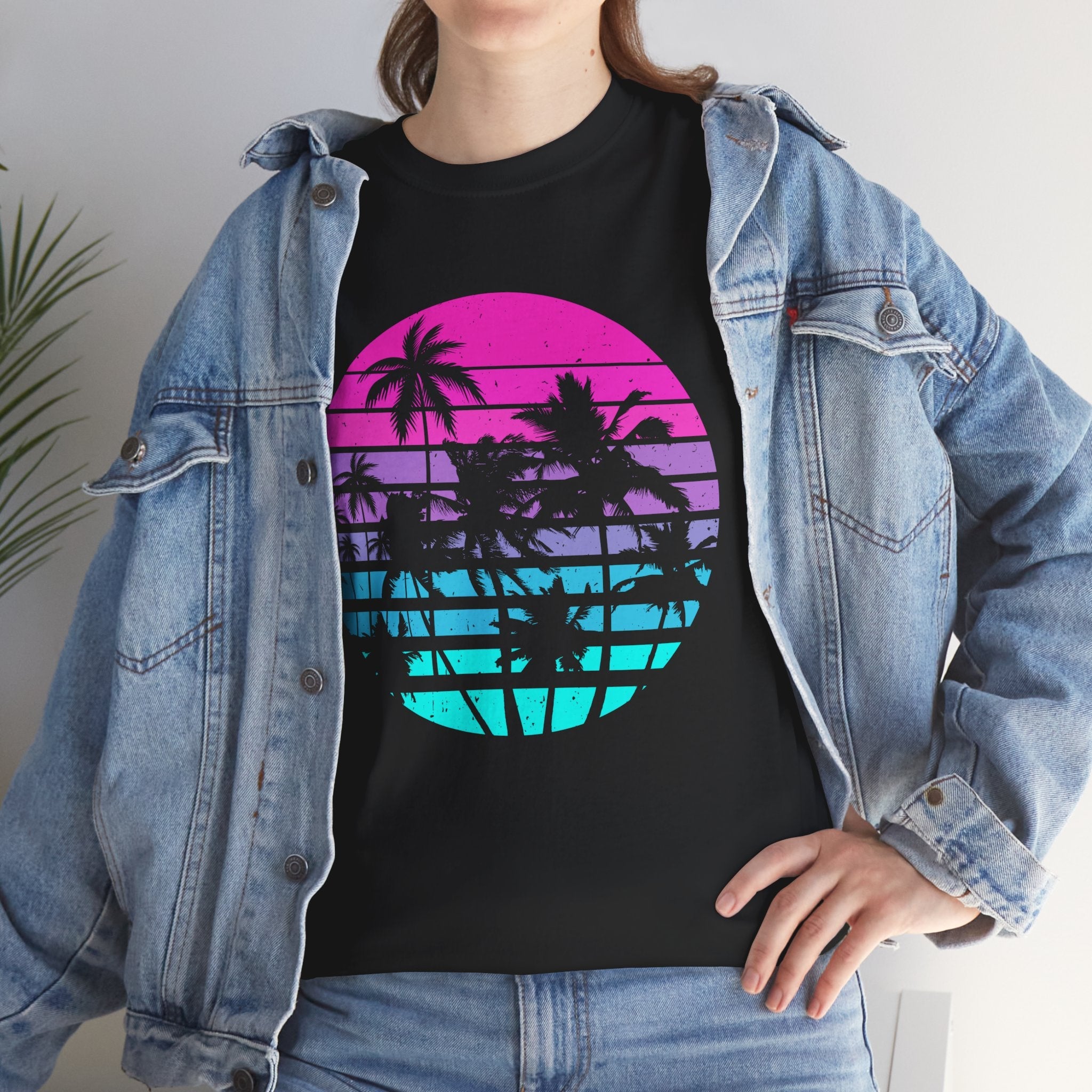 Sunset Palm 80s Retro Graphic T- Shirt Printify