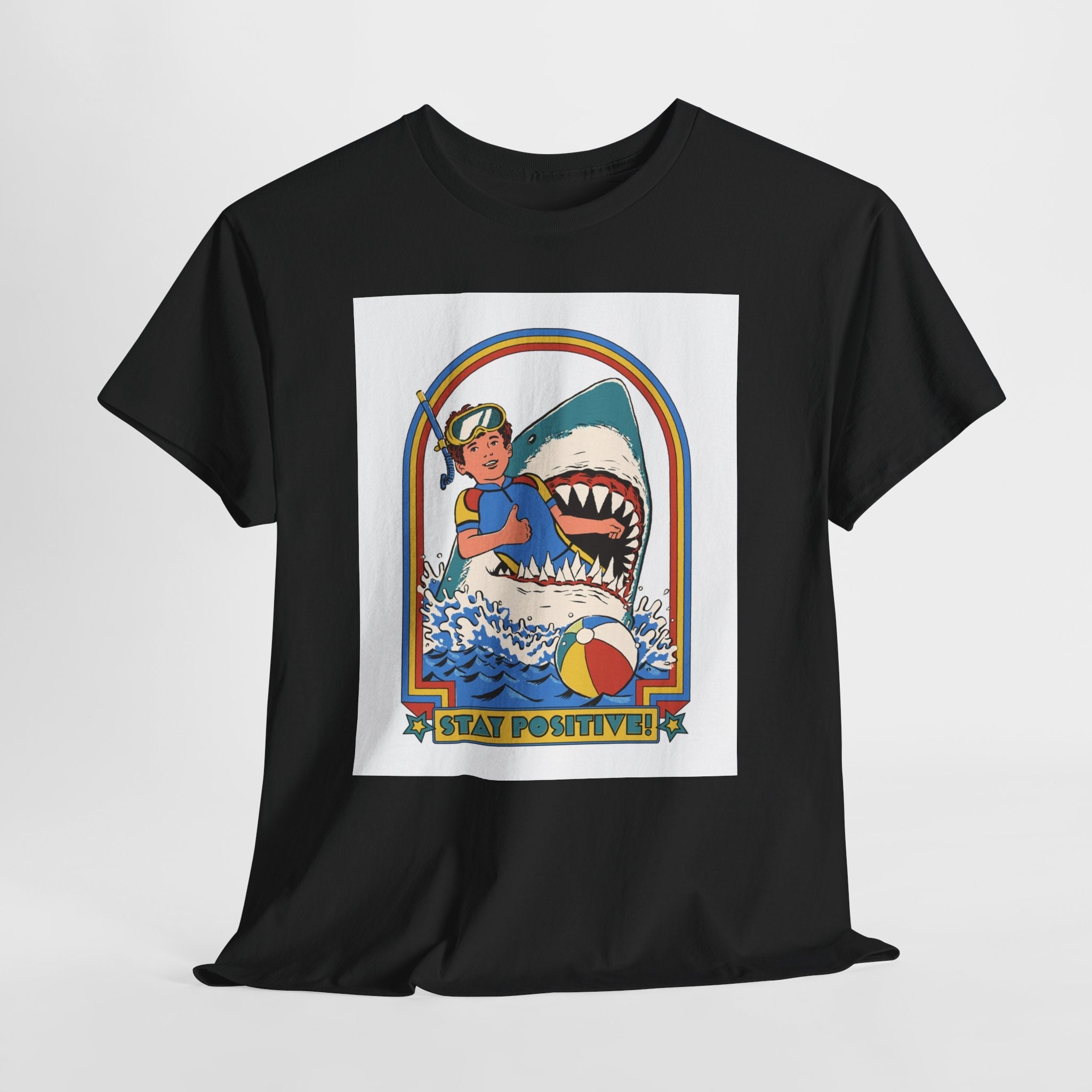 Stay Positive Shark Design T-Shirt Printify