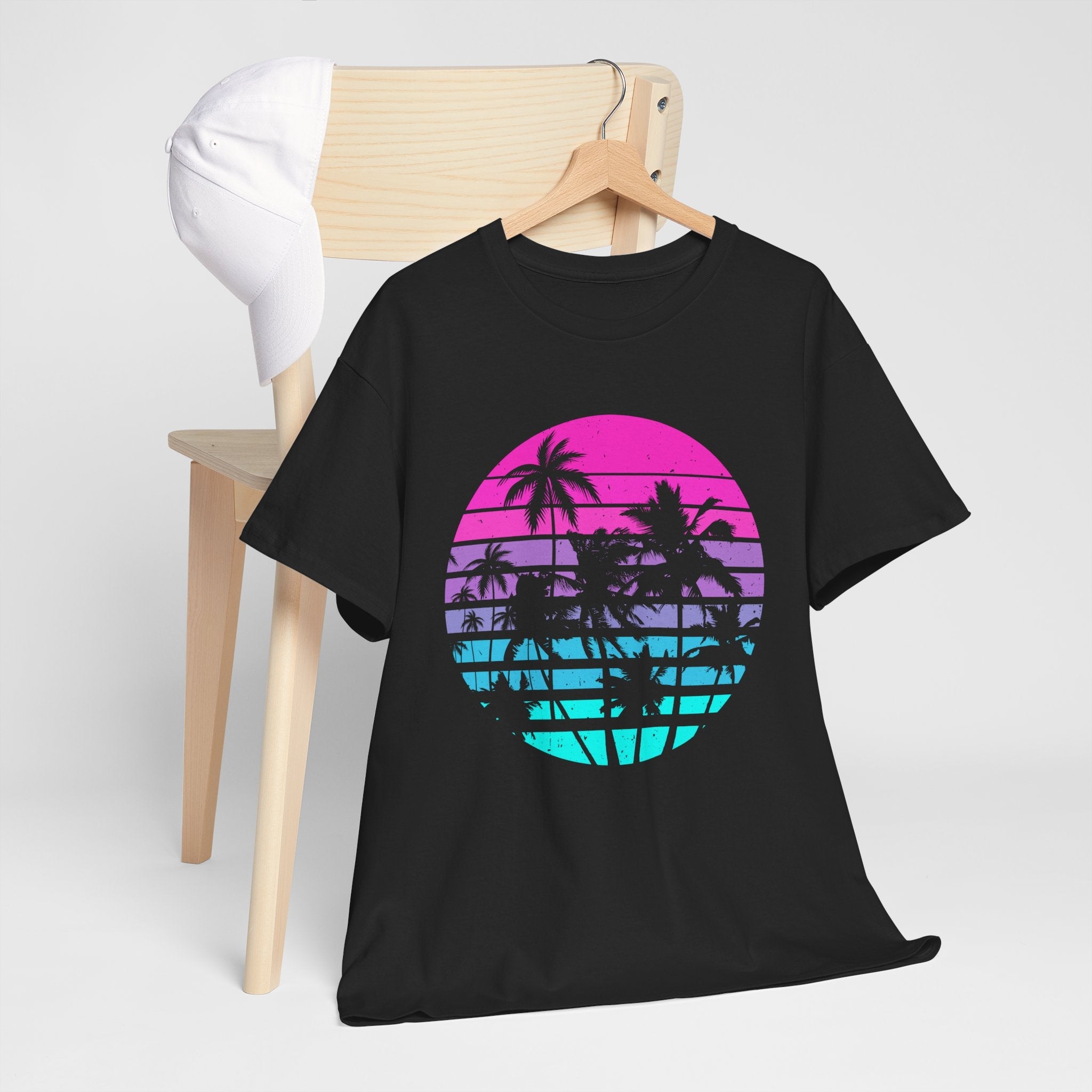 Sunset Palm 80s Retro Graphic T- Shirt Printify