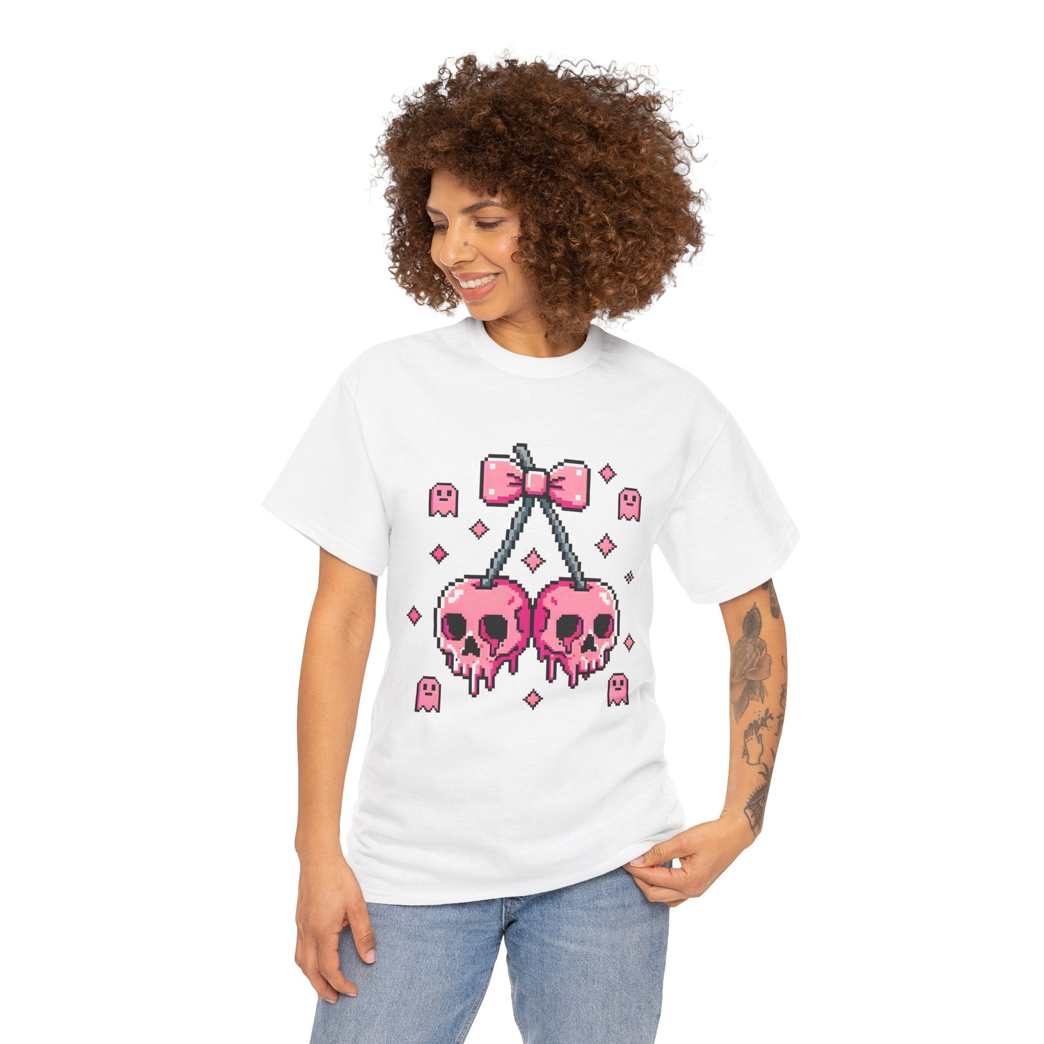 Pixel Skull Cherries Skeleton T- Shirt Printify