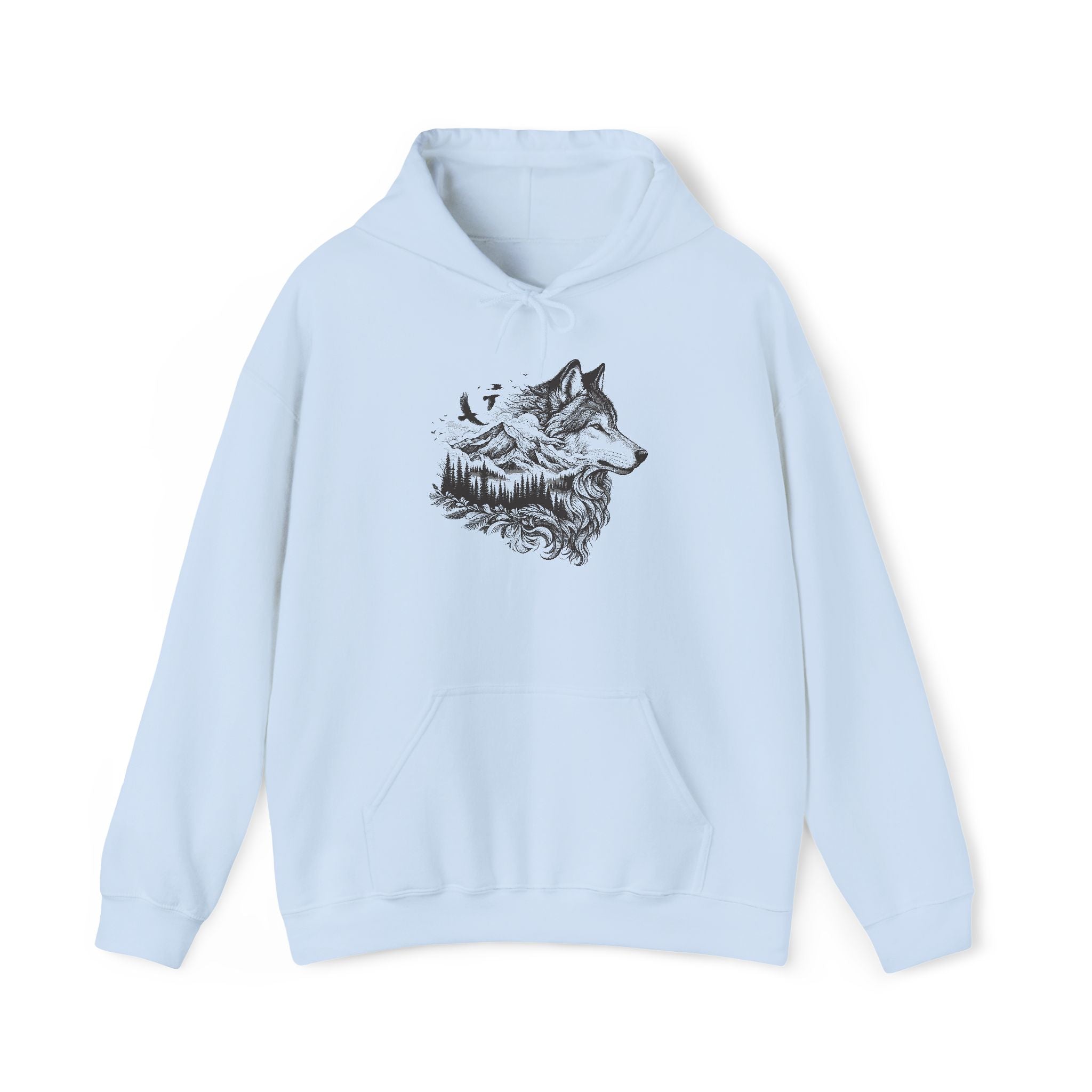 Hand-Drawn Wolf Scenic Hoodie