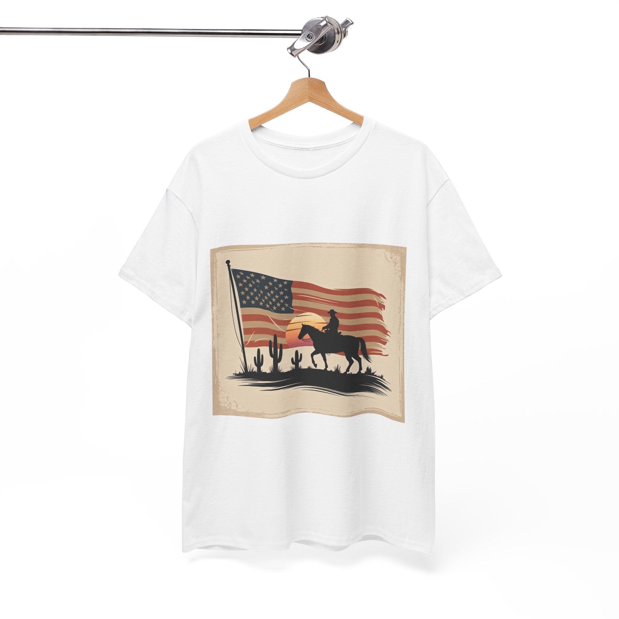 Vintage Cowboy American Flag T- Shirt Printify