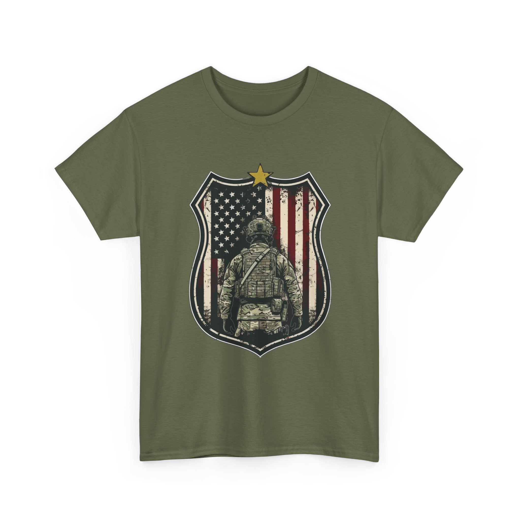 Patriotic American Soldier Shield T- Shirt Printify