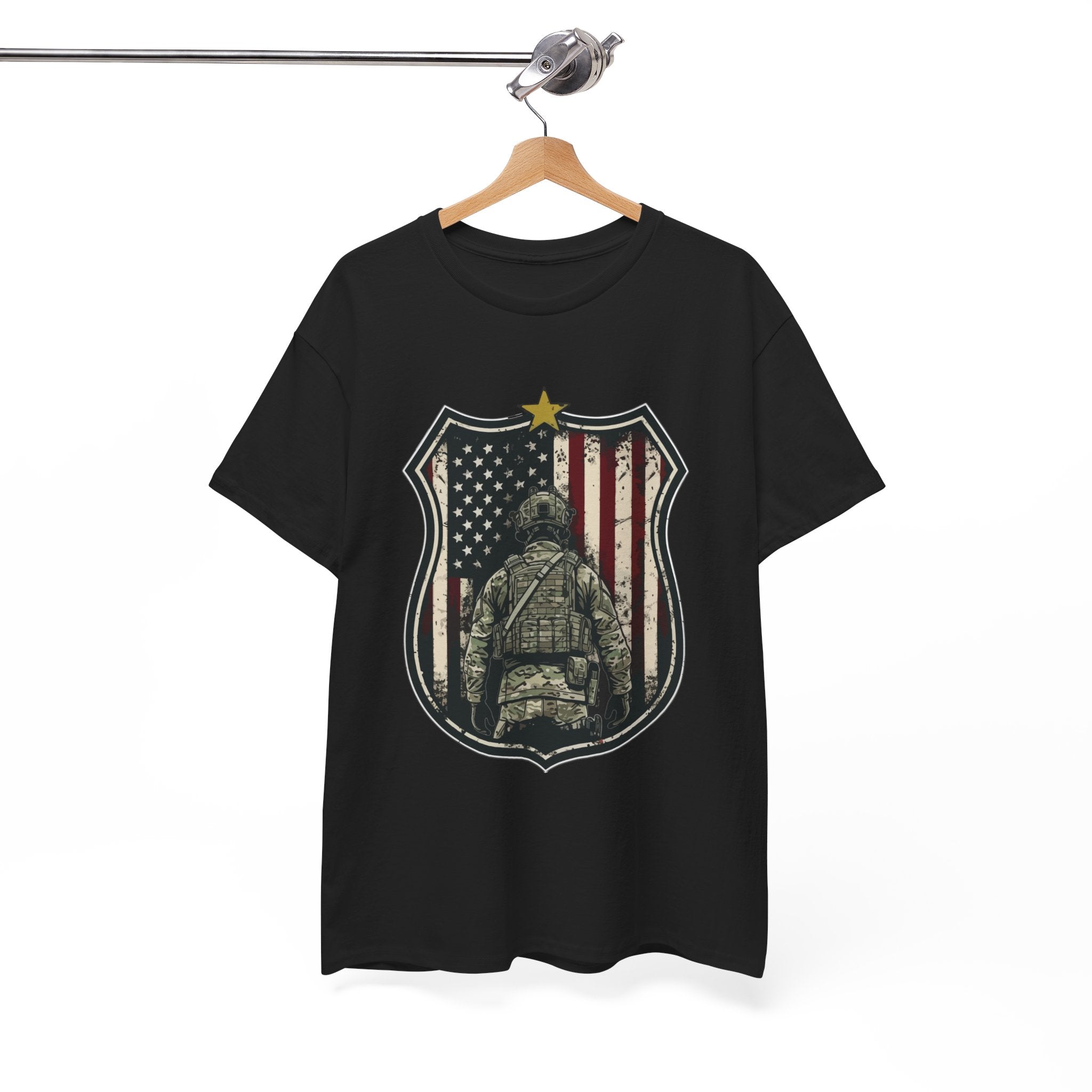 Patriotic American Soldier Shield T- Shirt Printify