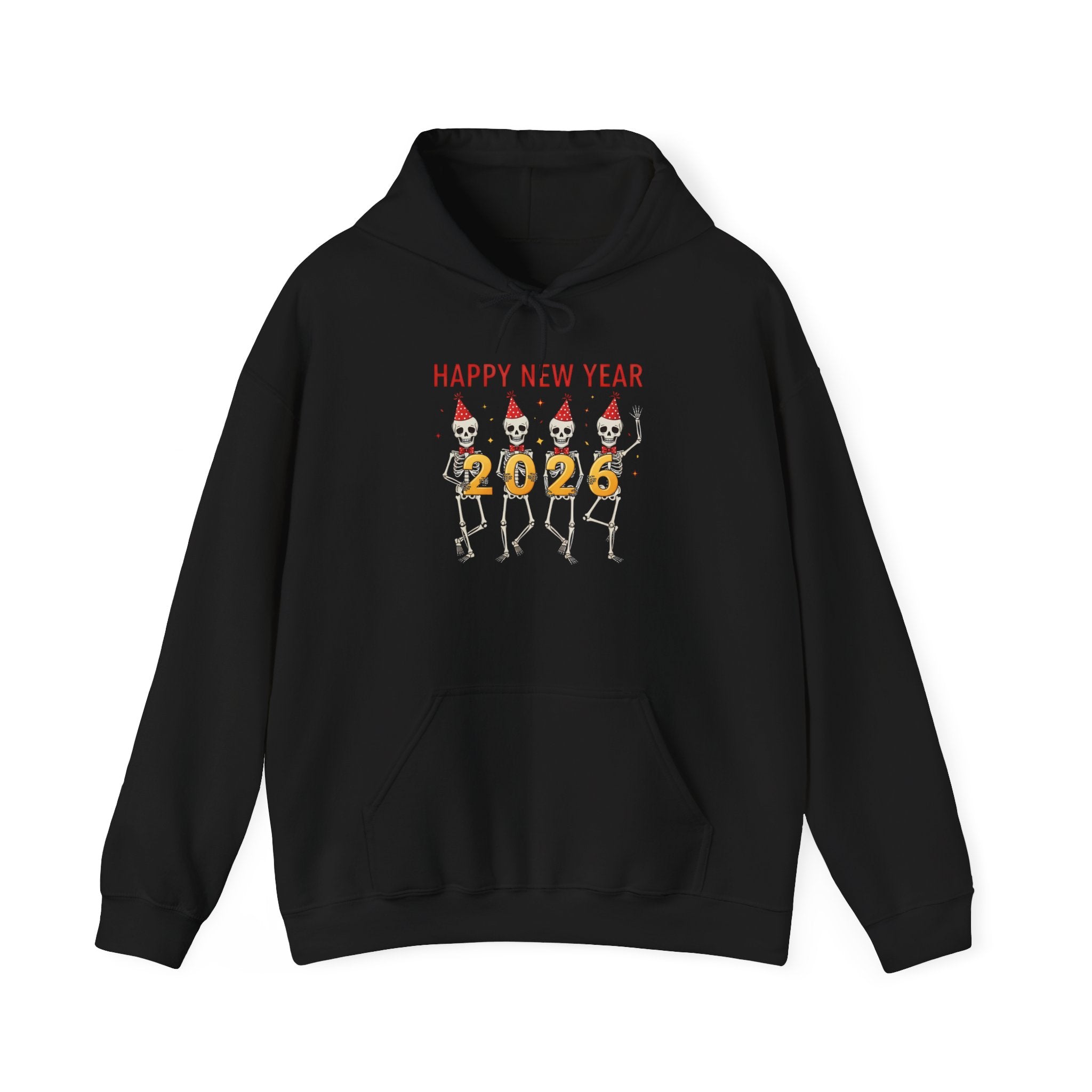 Happy New Year 2026 Dancing Skeletons Hoodie Printify