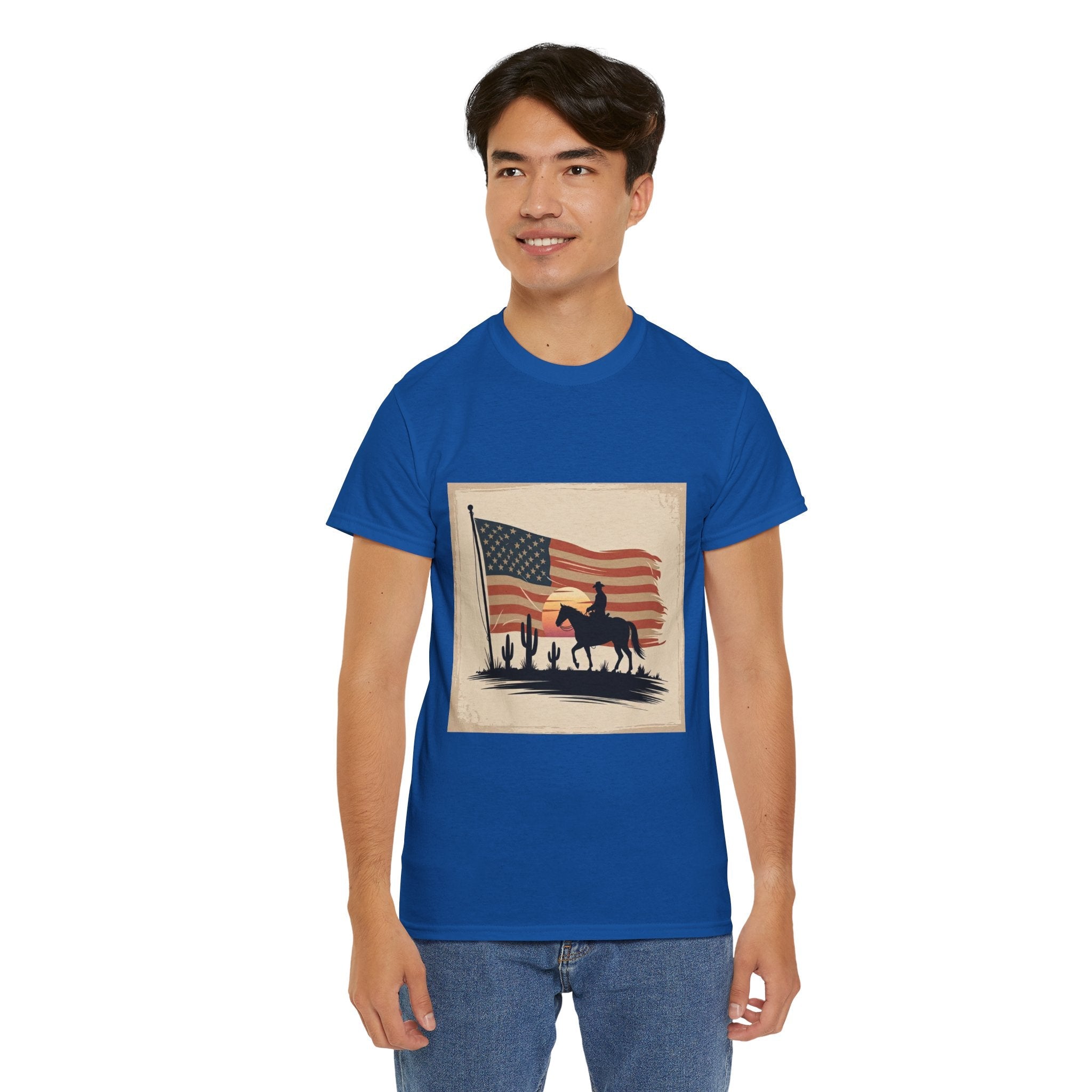 Vintage Cowboy American Flag T- Shirt Printify
