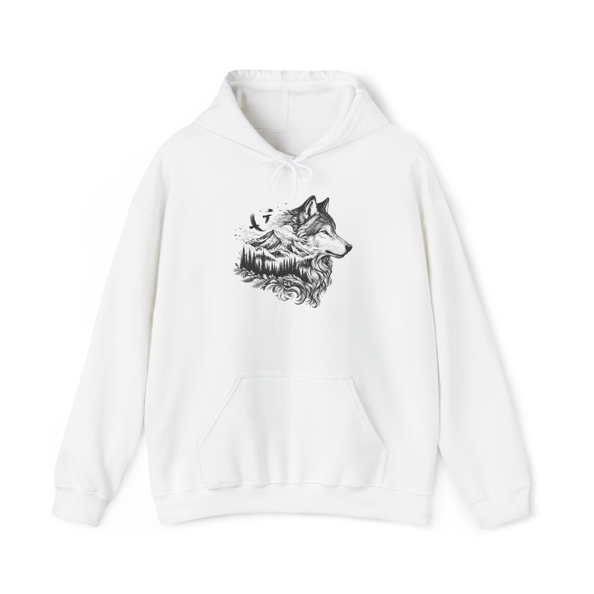 Hand-Drawn Wolf Scenic Hoodie