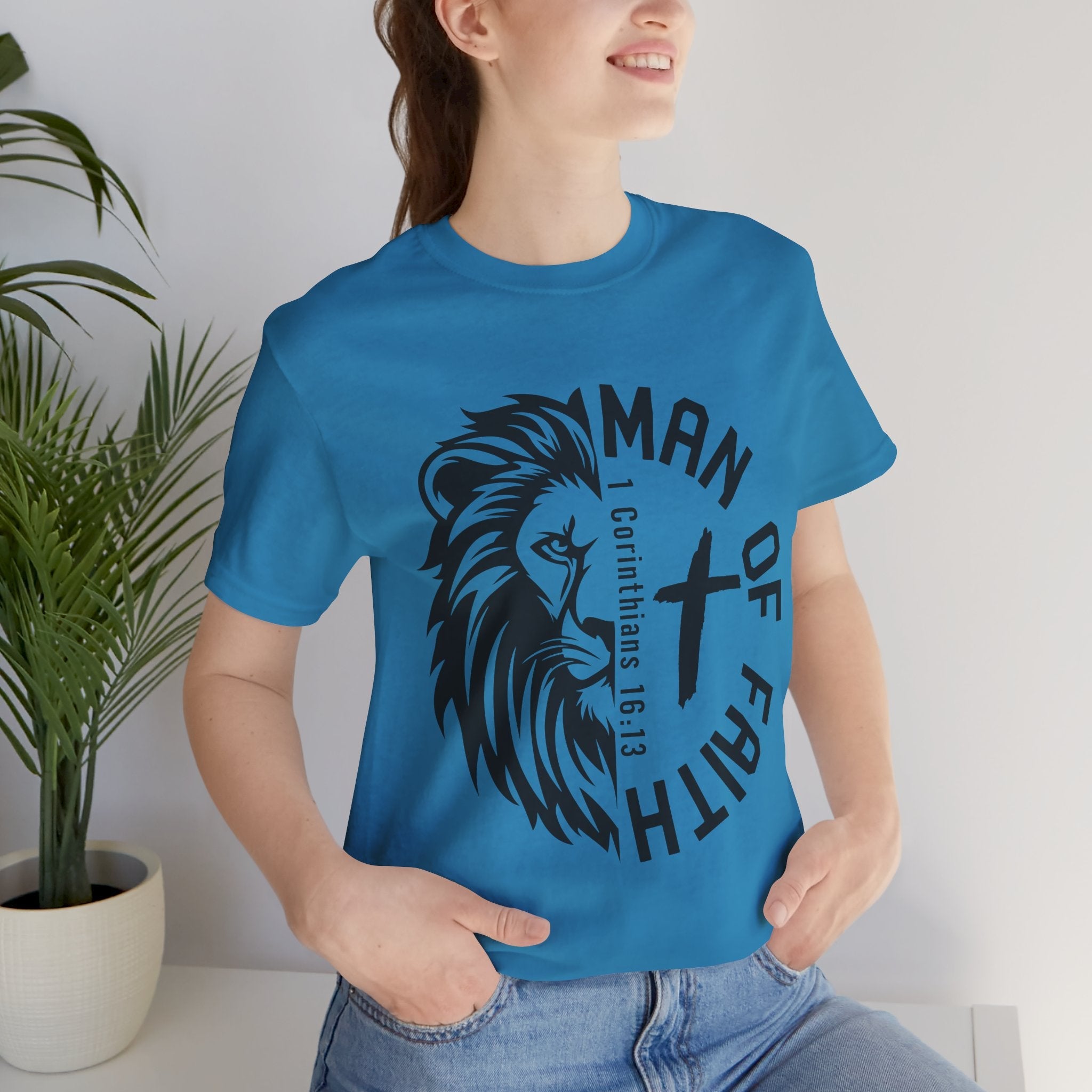 Man of Faith Lion Graphic T-Shirt Printify