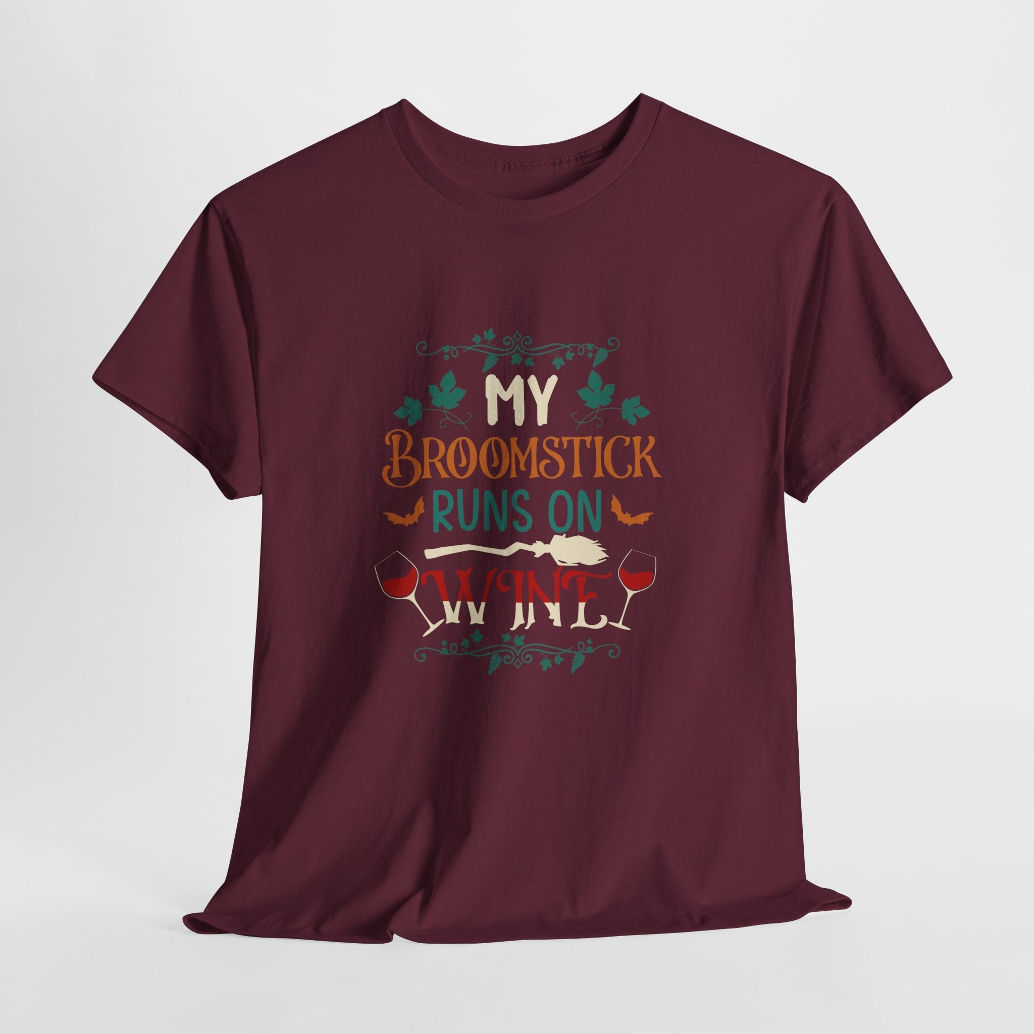 My Broomstick Runs on Wine Halloween T- Shirt Printify