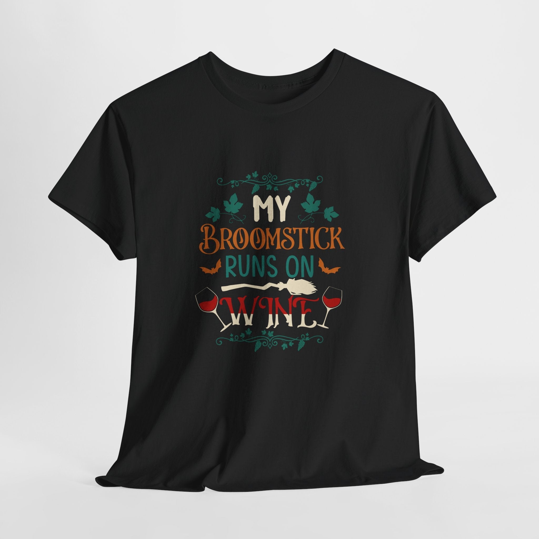 My Broomstick Runs on Wine Halloween T- Shirt Printify