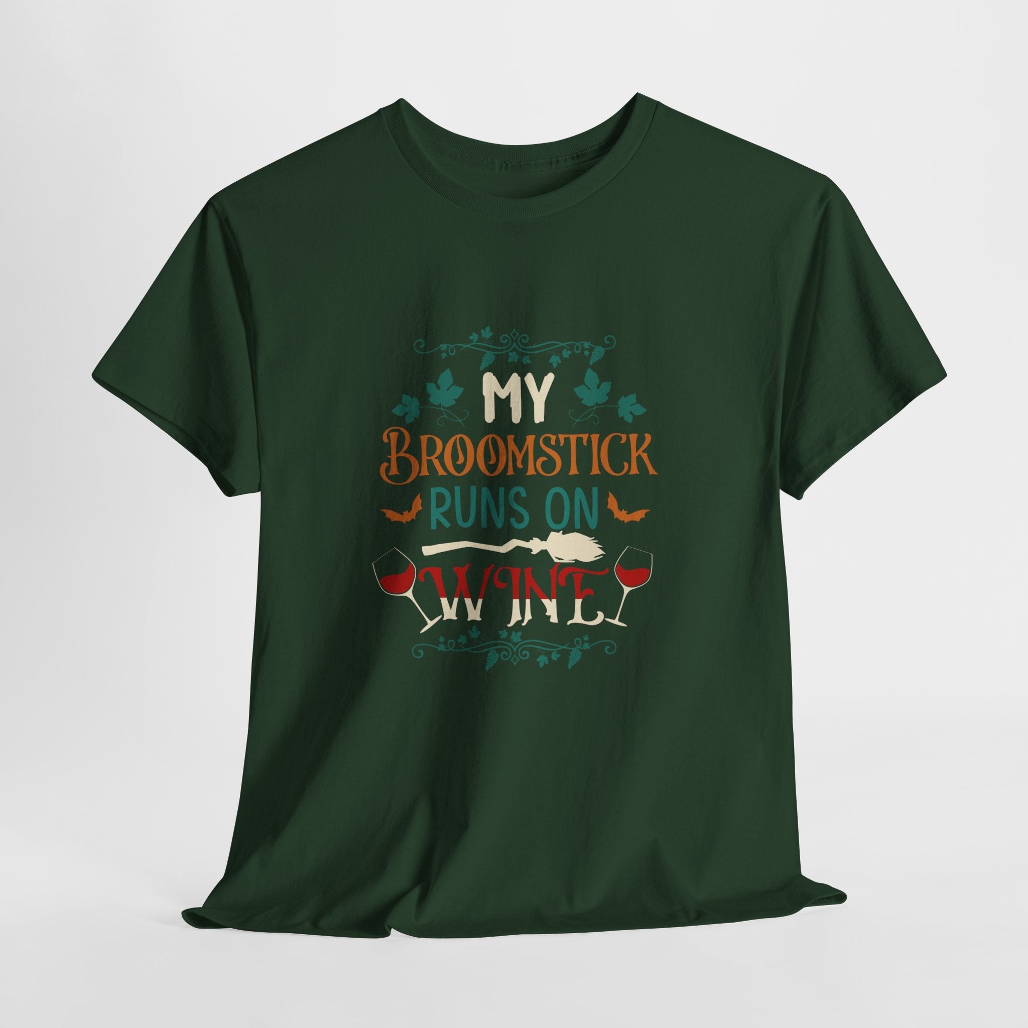 My Broomstick Runs on Wine Halloween T- Shirt Printify