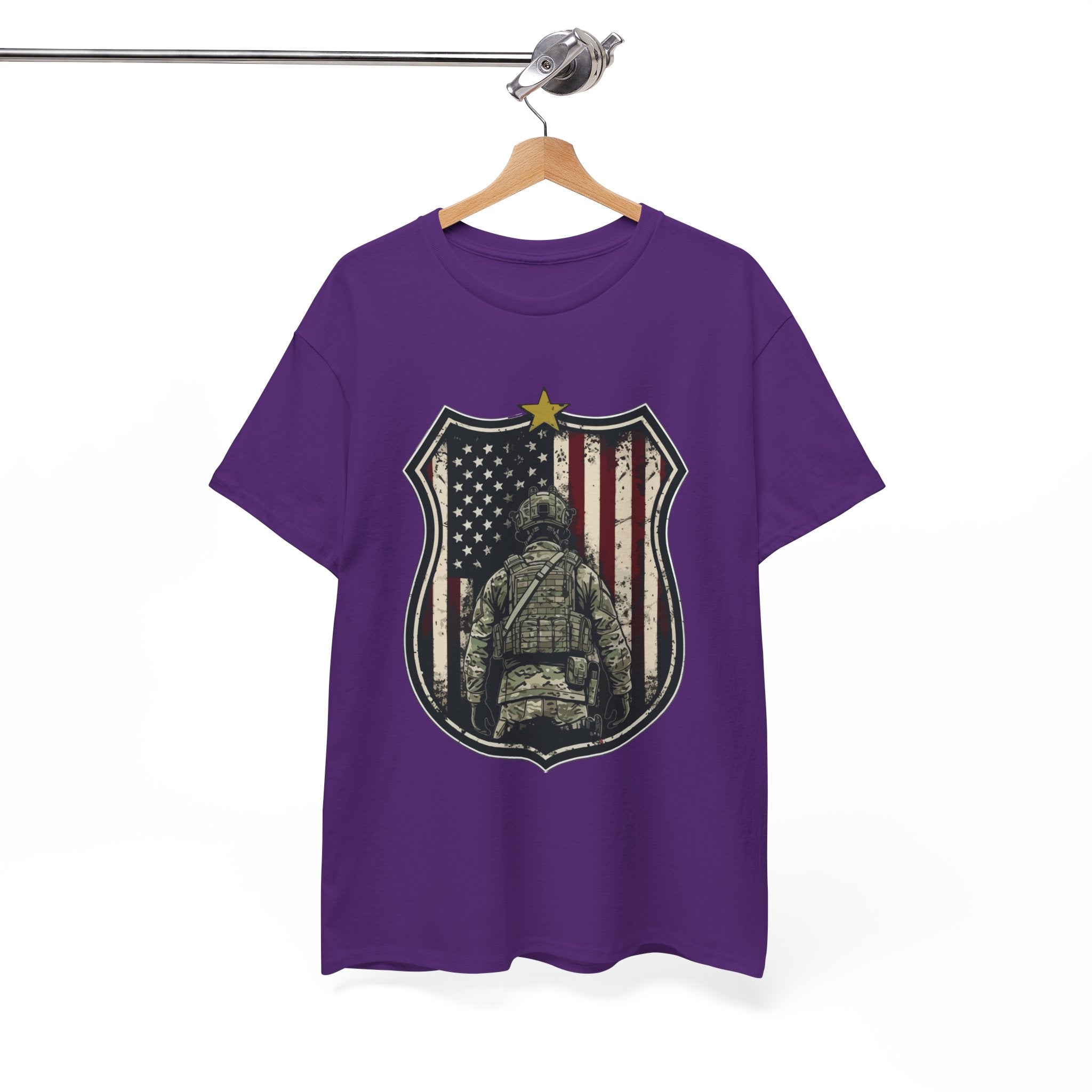 Patriotic American Soldier Shield T- Shirt Printify