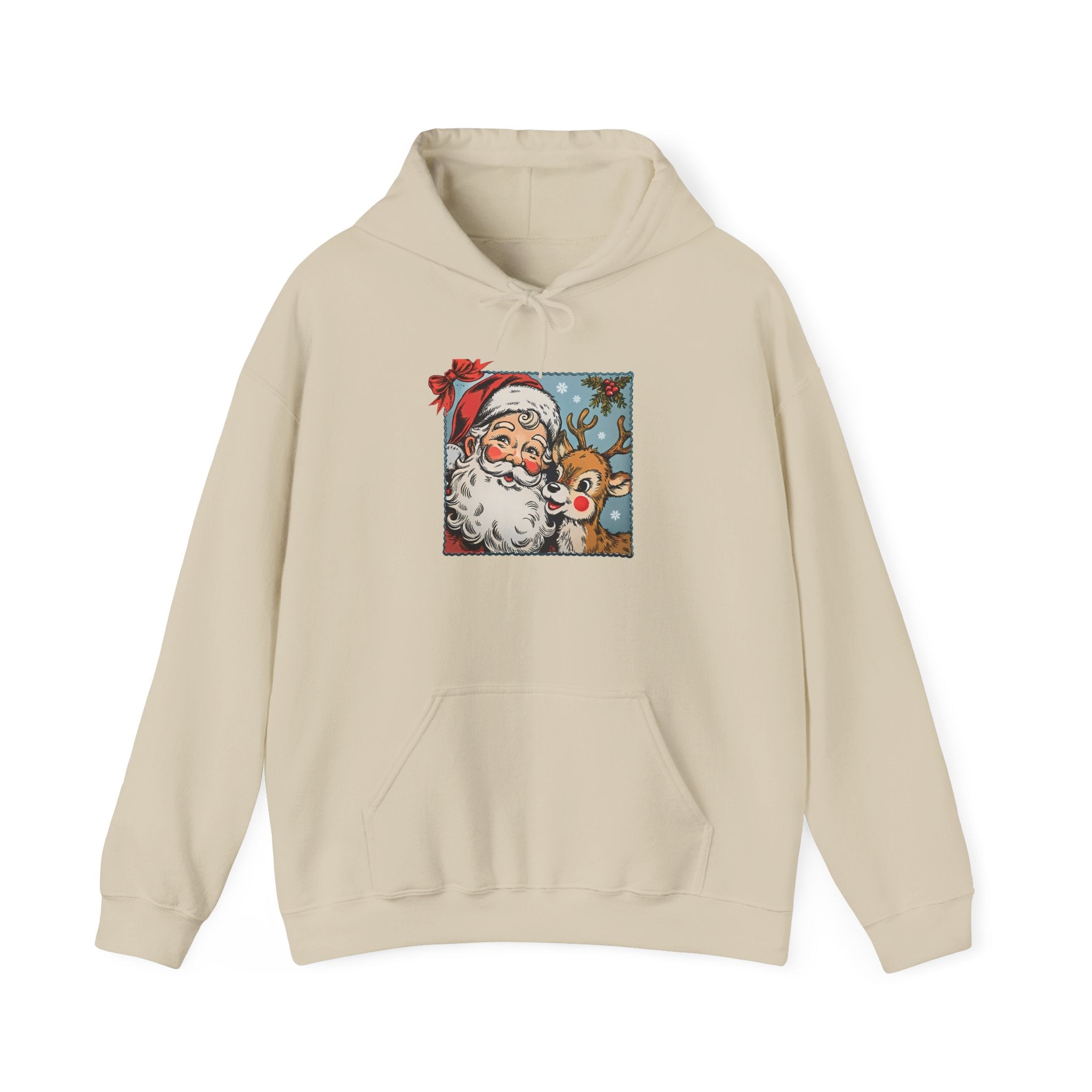 Vintage Santa & Reindeer Christmas Hoodie Printify