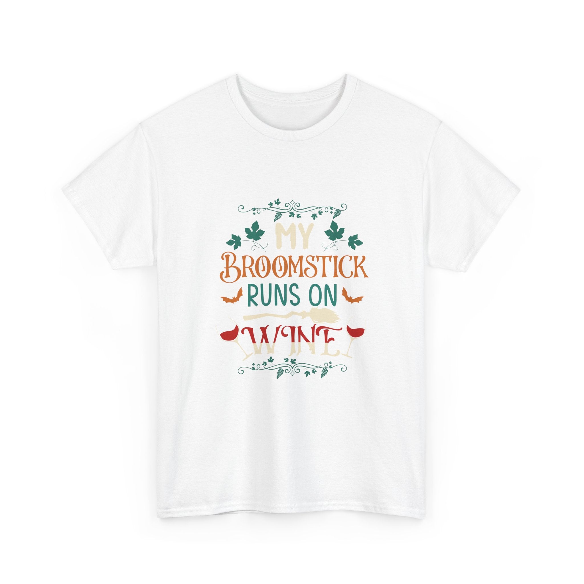 My Broomstick Runs on Wine Halloween T- Shirt Printify