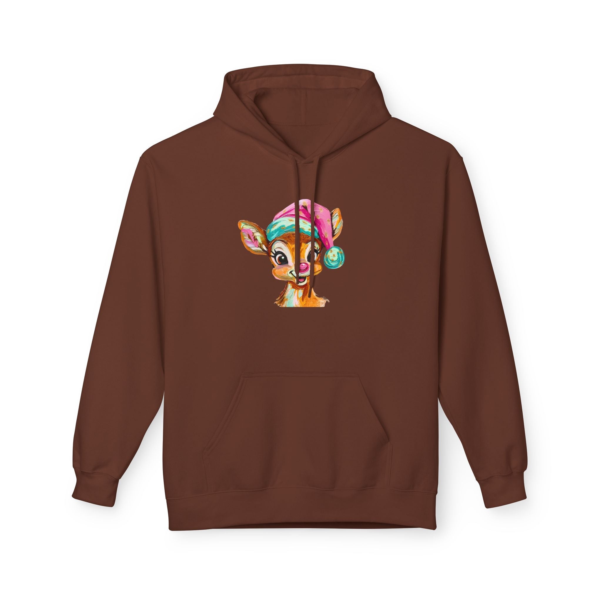 Festive Cute Reindeer Face Hoodie Printify