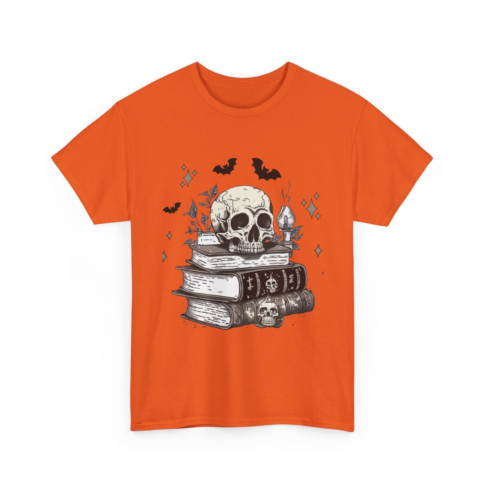 Gothic Skull and Books Halloween T- Shirt Printify