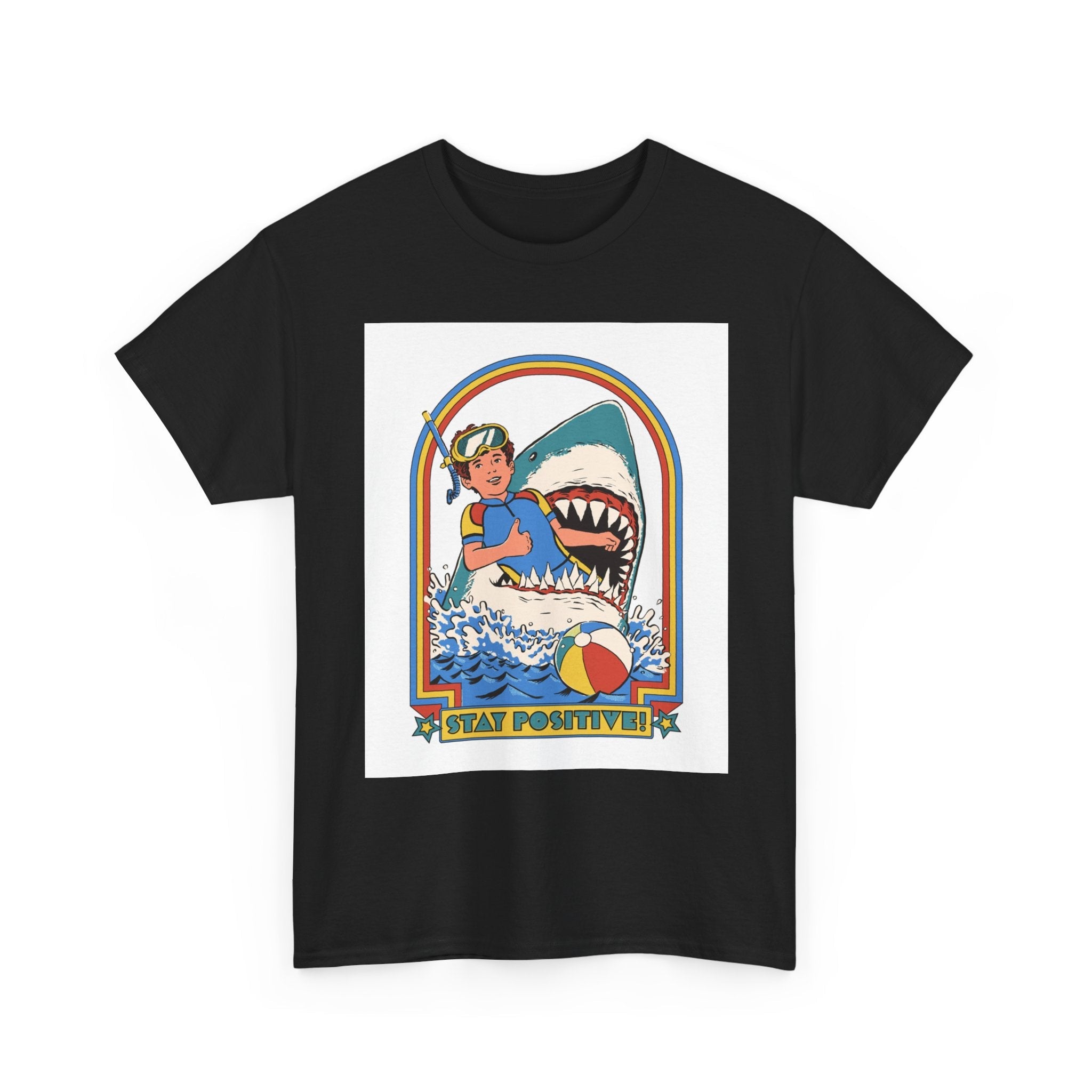 Stay Positive Shark Design T-Shirt Printify