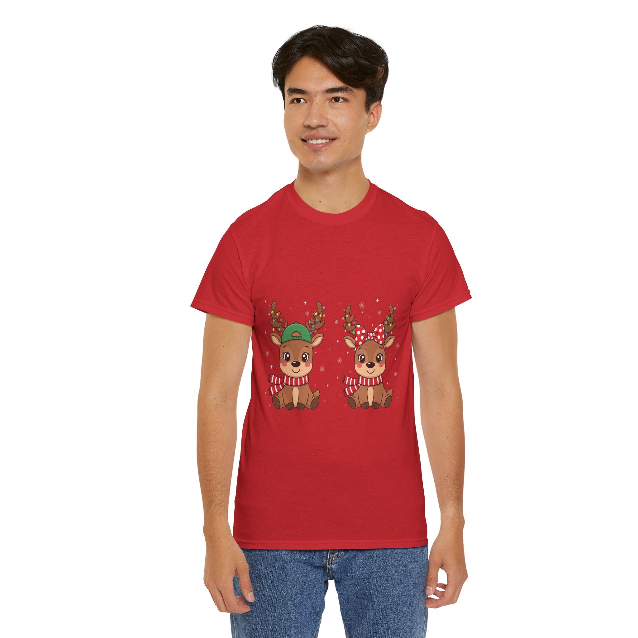 Festive Reindeer Christmas T- Shirt Printify